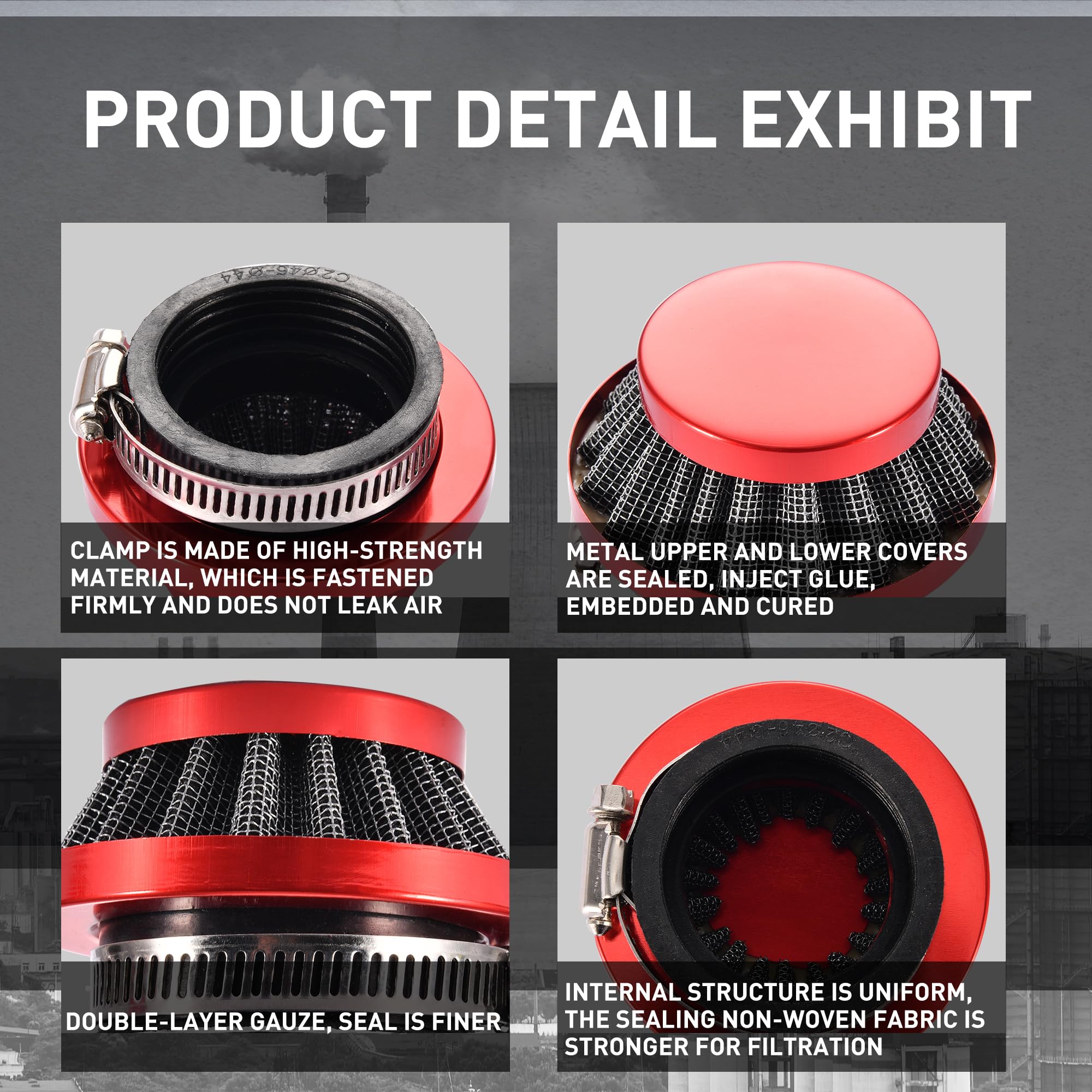 WOOSTAR Filtro Aria Moto 42mm 43mm 44mm Sostituzione per 2 Tempi 33cc 43cc 47cc 49cc 50cc Mini Pocket Bike ATV 4 Wheeler Quad Go Kart Pit Dirt Bike Rosso