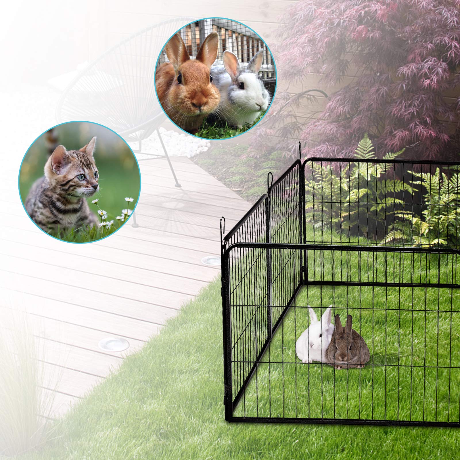 GOPLUS Parque/Valla para Animales de Metal, Parque Plegable con 8 Paneles, Diferentes Formas, Puerta de Doble Bloqueo, Valla para Interior y Exterior, Altura 100 cm, para Perro, Gato, Conejo