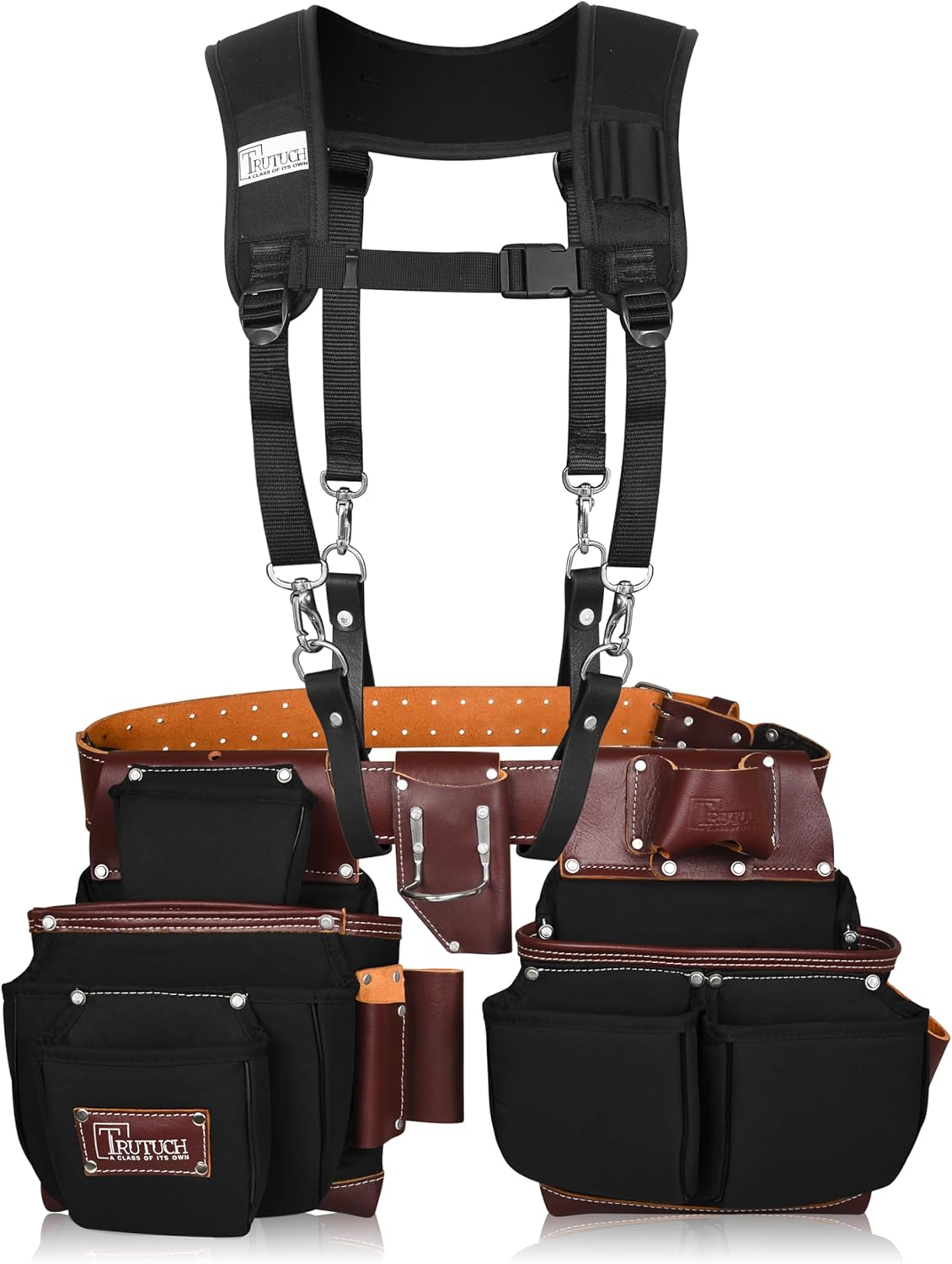 Nylon and Leather Tool Belt with Suspender | Framing and Construction Tool Bags | Carpenter and Electrician Belt