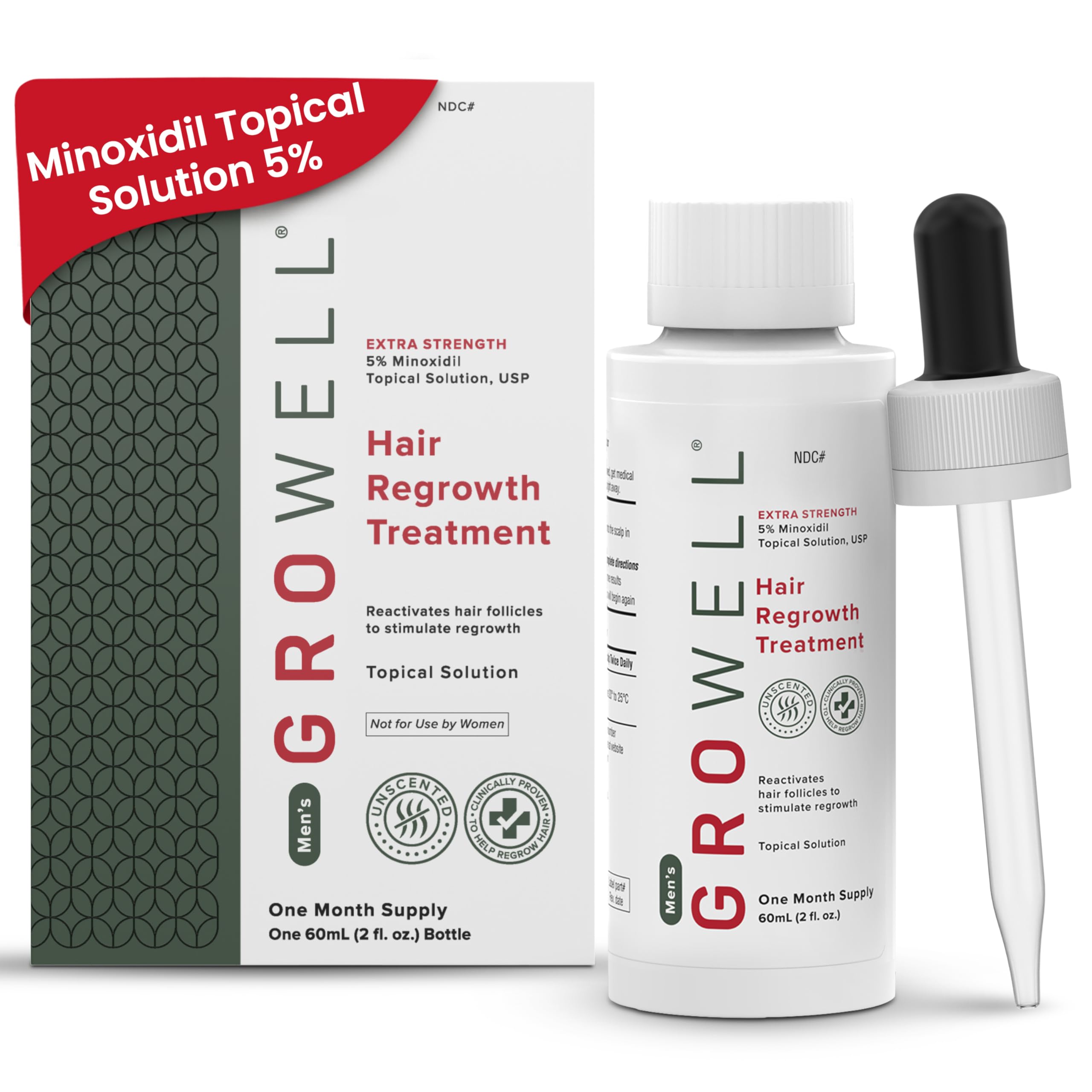 Hair Regrowth Topical for Men - Clinically-proven to reverse hair thinning and loss Extra-strength 5 Minoxidil Formula Stimulates