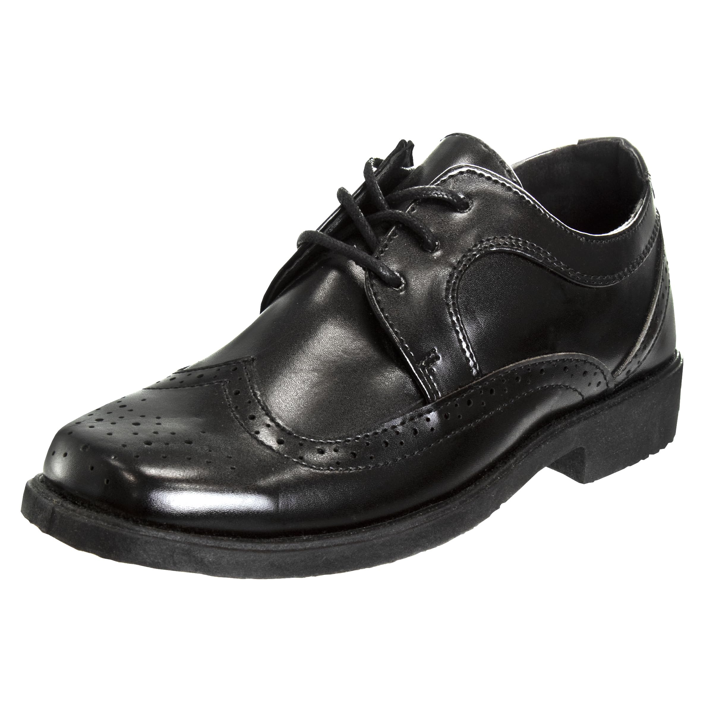 Josmo Boys Classic Comfort Oxford Shoe - Wing Tip Formal Dress Shoes lace up Colors Black Brown White