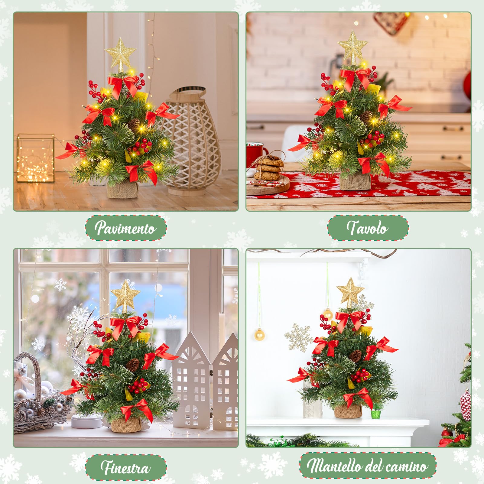 Mini Christmas Tree Luci Incorporate Mini Albero Di Natale Da Tavolo 60cm Con Luci LED - Decorazione Completa Con Ornamenti Per Casa E Ufficio Albero Tavolo Decorato