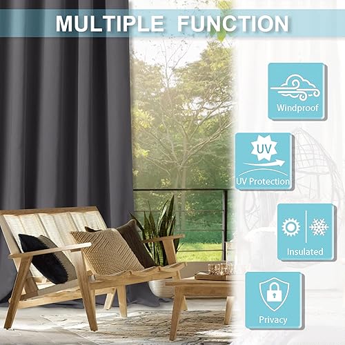 Miniatura 6 de RYB HOME Cortinas para exteriores para patio  2 paneles cortinas para exteriores desmontables con parte superior adhesiva, impermeables, opacas,