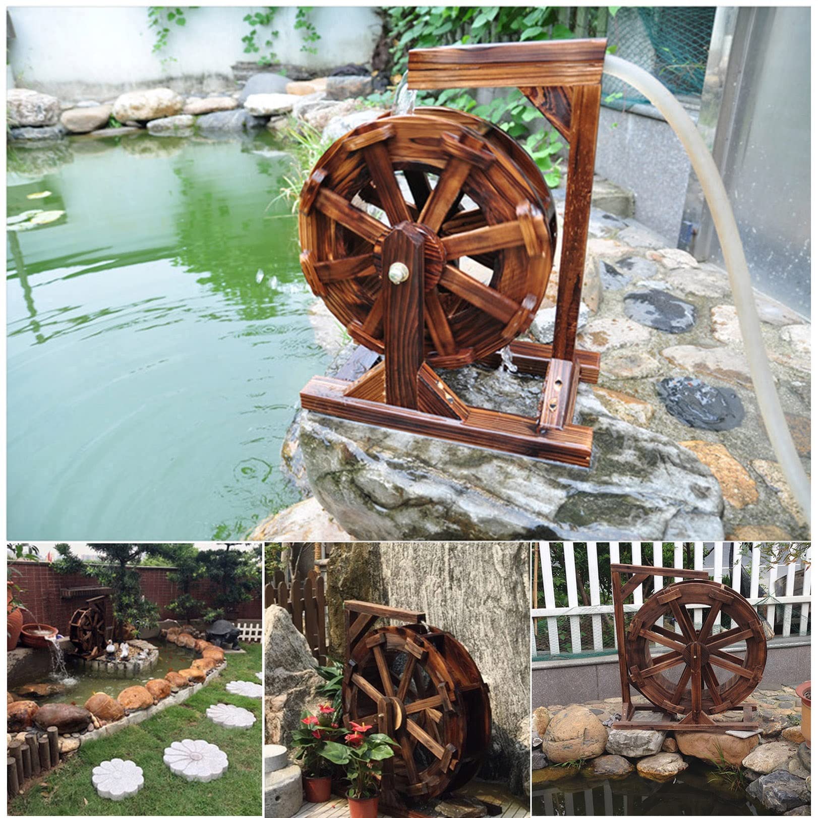 Holz Wassermühle Wasserspiel Garten Brunnen Wasserrad Gartendekoration Water Fountain Wasserfall Im Freien Wasserradbrunnen Wheels Wasserlandschaft Handgemacht für teich,Patio,Yard,Aquarium,Terrasse