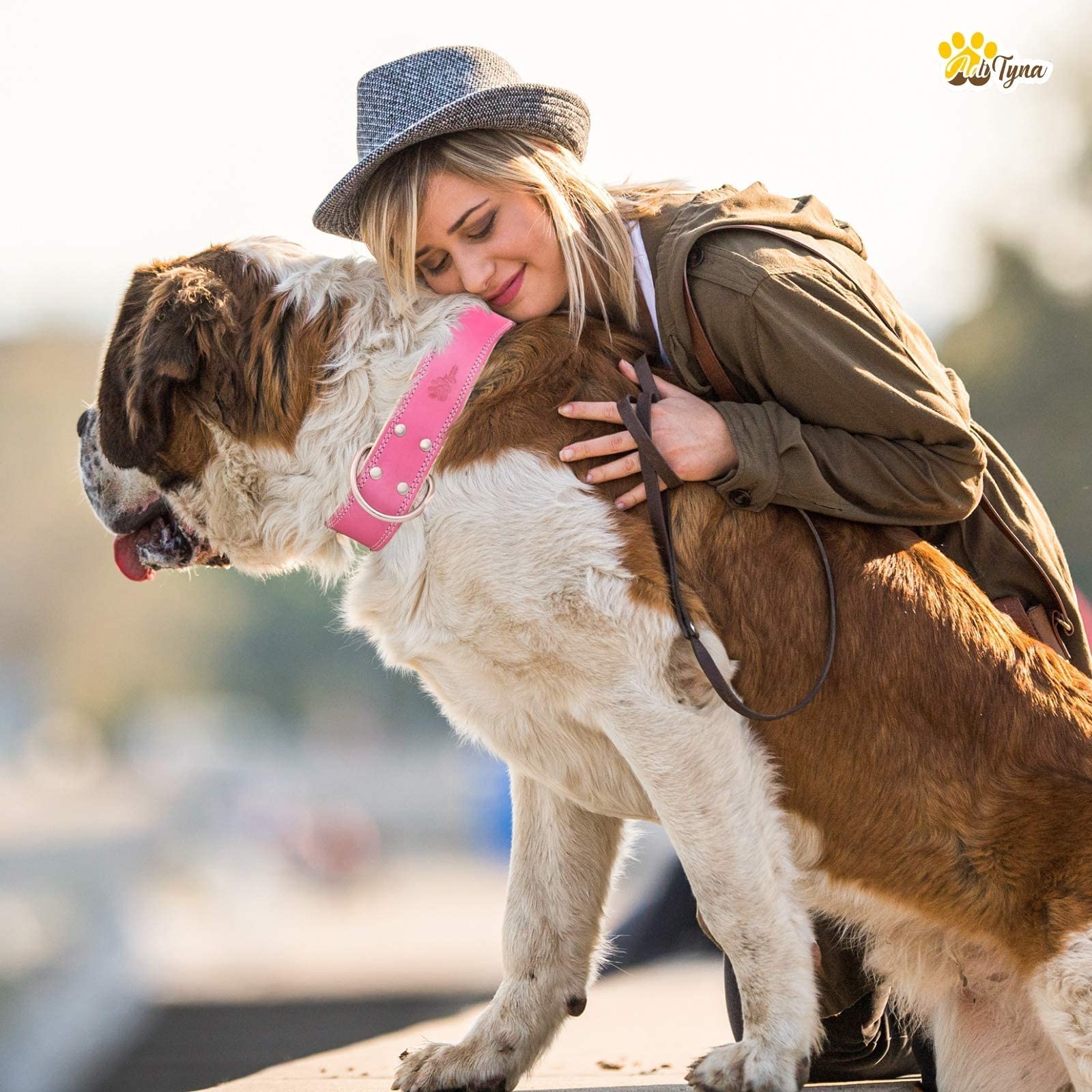 ADITYNA Collar de perro de cuero rosa de alta calidad para perros extra grandes, collar de perro acolchado con 100% piel auténtica, collares de perro grandes suaves y fuertes (rosa, XL)