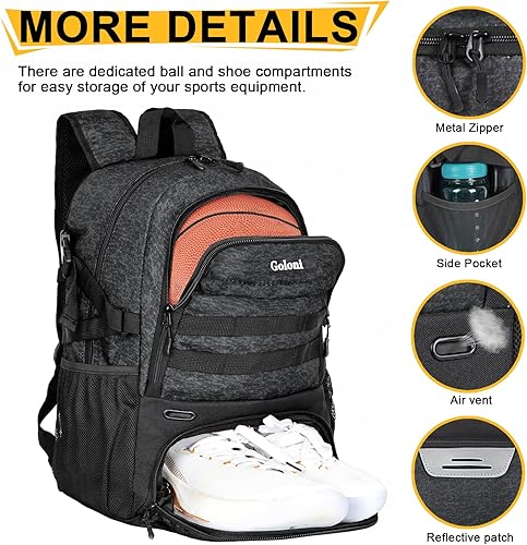 Miniatura 2 de Goloni Mochila de baloncesto, bolsa de baloncesto grande con compartimento para pelotas y compartimento para zapatos, bolsa deportiva para voleibol,