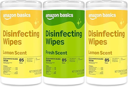 Amazon Basics Disinfecting Wipes, Lemon & Fresh Scent, Sanitizes, Cleans, Disinfects & Deodorizes, 255 Count (3 Packs of 85) (Previously Solimo) (Packaging May Vary)