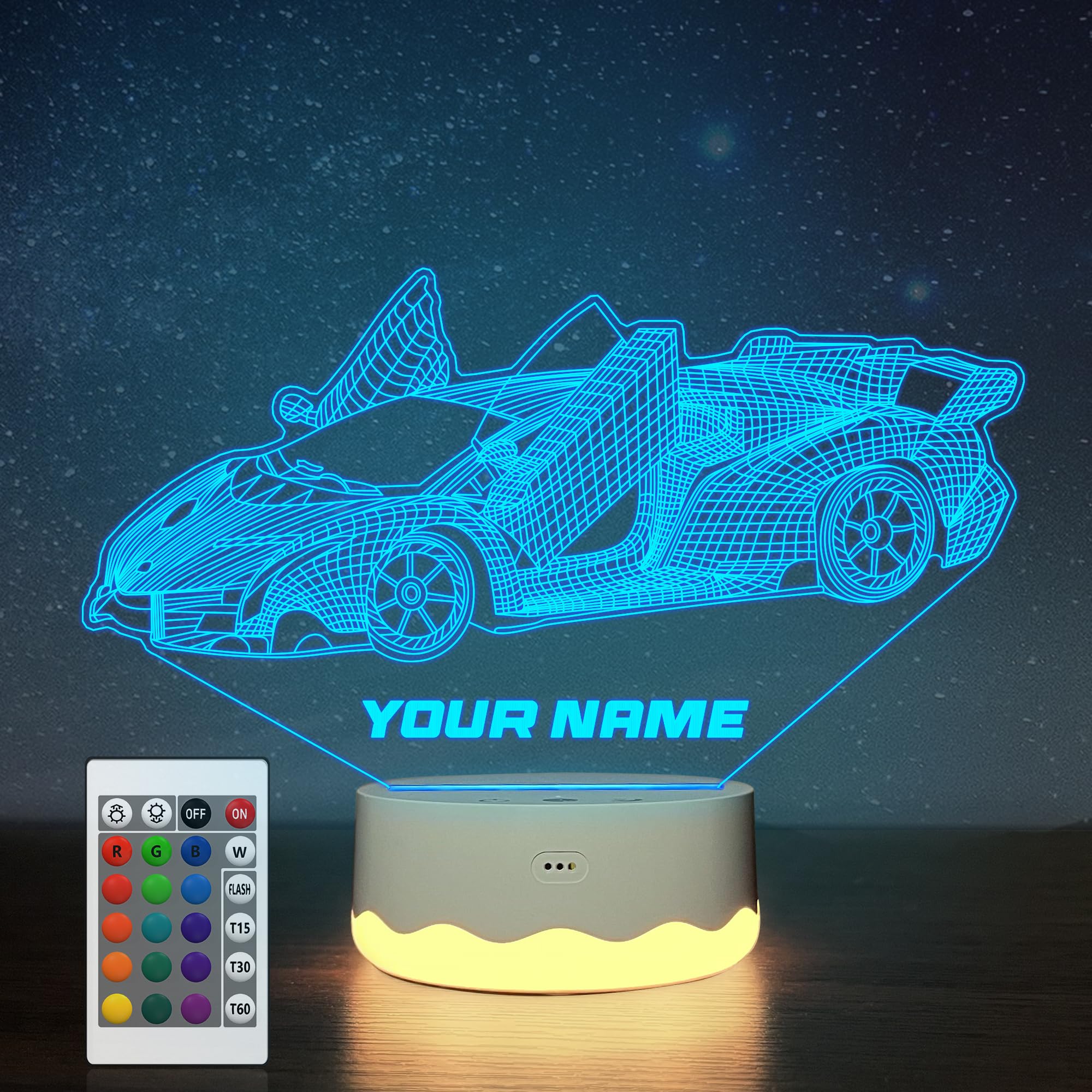 CooPark Personalized Car 3D Night Light, Customized LED Racing Lamp with 16 Color Changing & Remote Control + Warm White Light, Best Birthday Vehicle Gift for Boys Men Kids