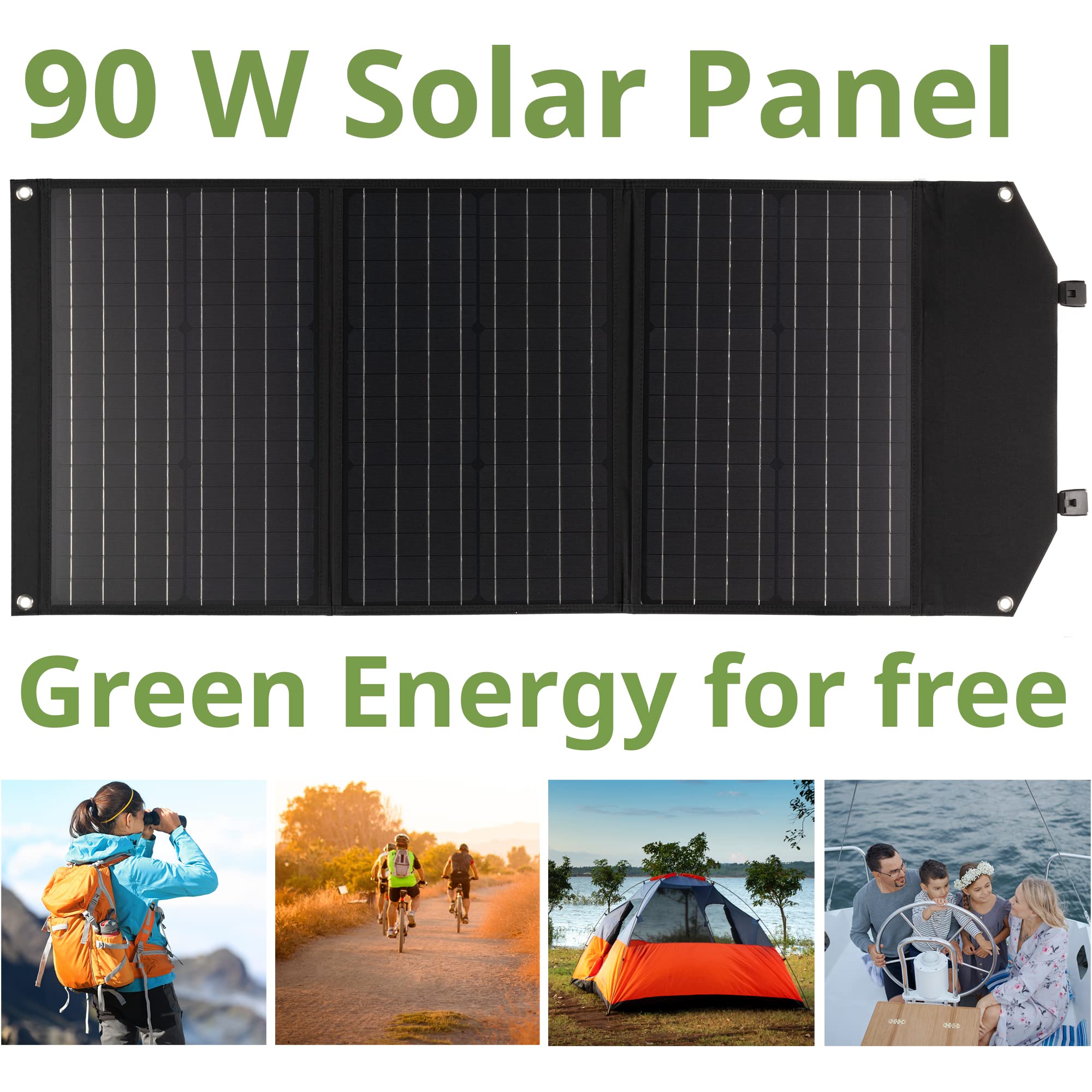 Bresser Solar Ladegerät 90W mit 1x DC- und 3x USB-A-Anschlüssen inkl. USB-A-Buchse mit QC3.0 zur Schnellladung, Solar-Panel als Ladegerät für Smartphones, Power-Stations etc.