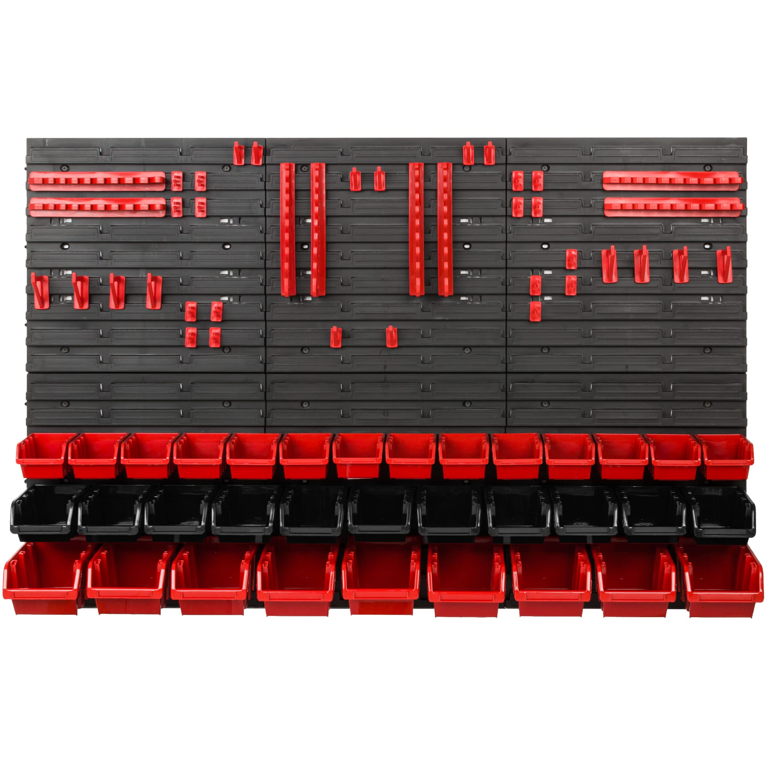 Scaffale da officina, 117 x 78 cm, 34 pezzi, con supporti per attrezzi e scatole impilabili, pannelli da parete, scaffali extra resistenti, per merci, garage, scaffali
