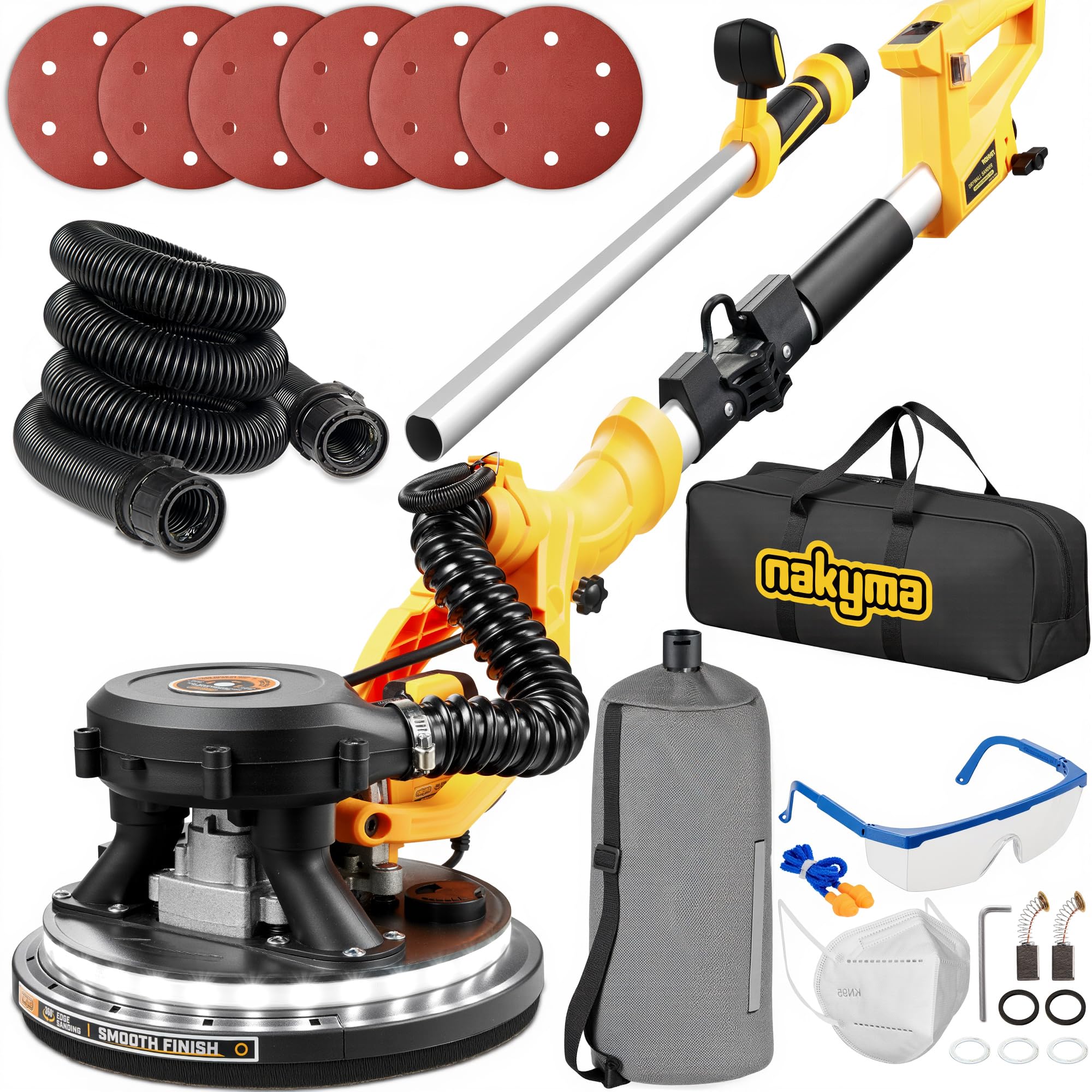 Drywall Sander, 950W 8.5A Electric Drywall Sander with Vacuum Dust Collector, 9 Variable Speed 800-2100RPM, Foldable & Extendable Handle,Wall Sander