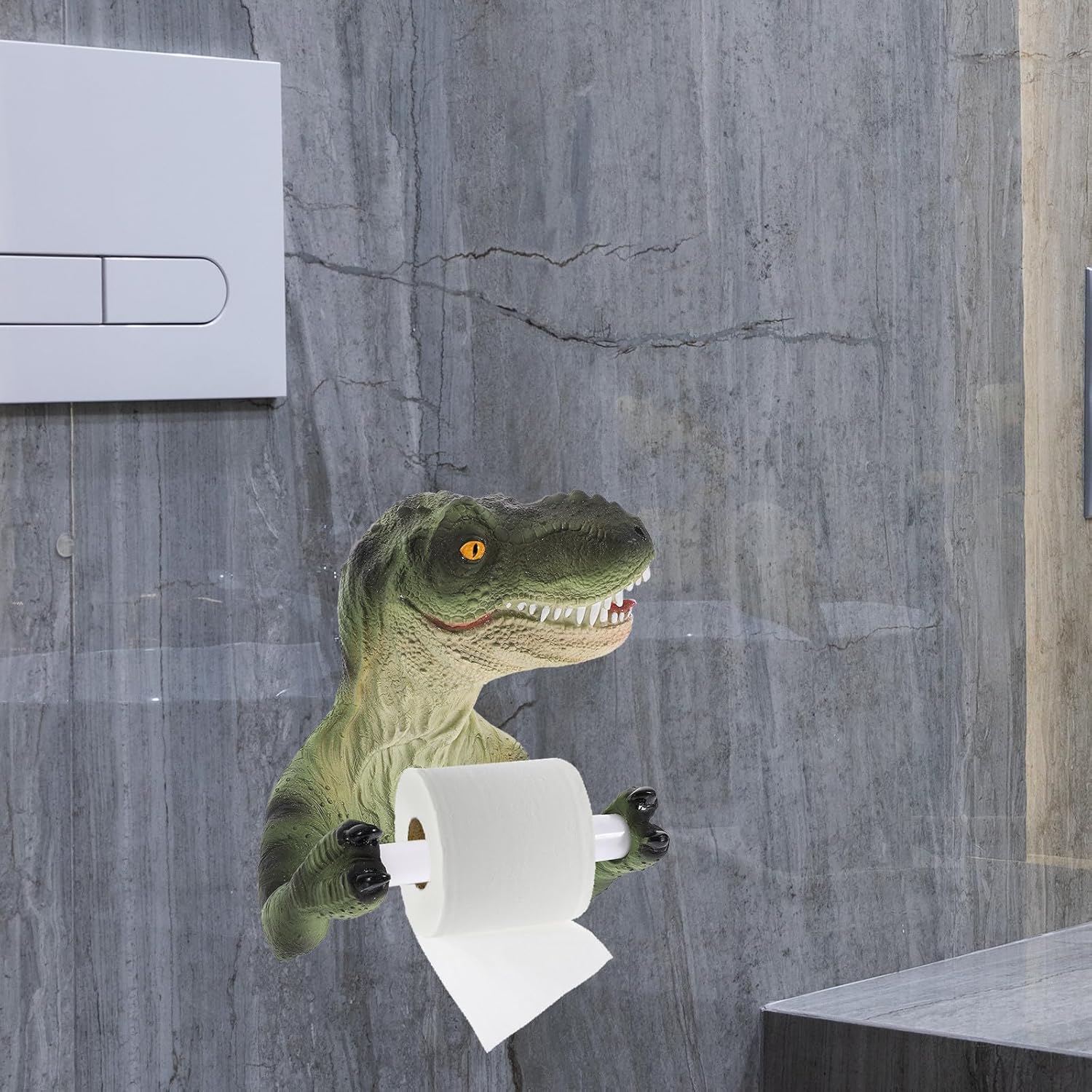 Toyvian Dinosaur Toilet Paper Holder Bathroom Wall Mount Paper Towel Roll Holder with Adhesive Sticker Decorative Toilet Tissue Rack for Bathroom Accessory