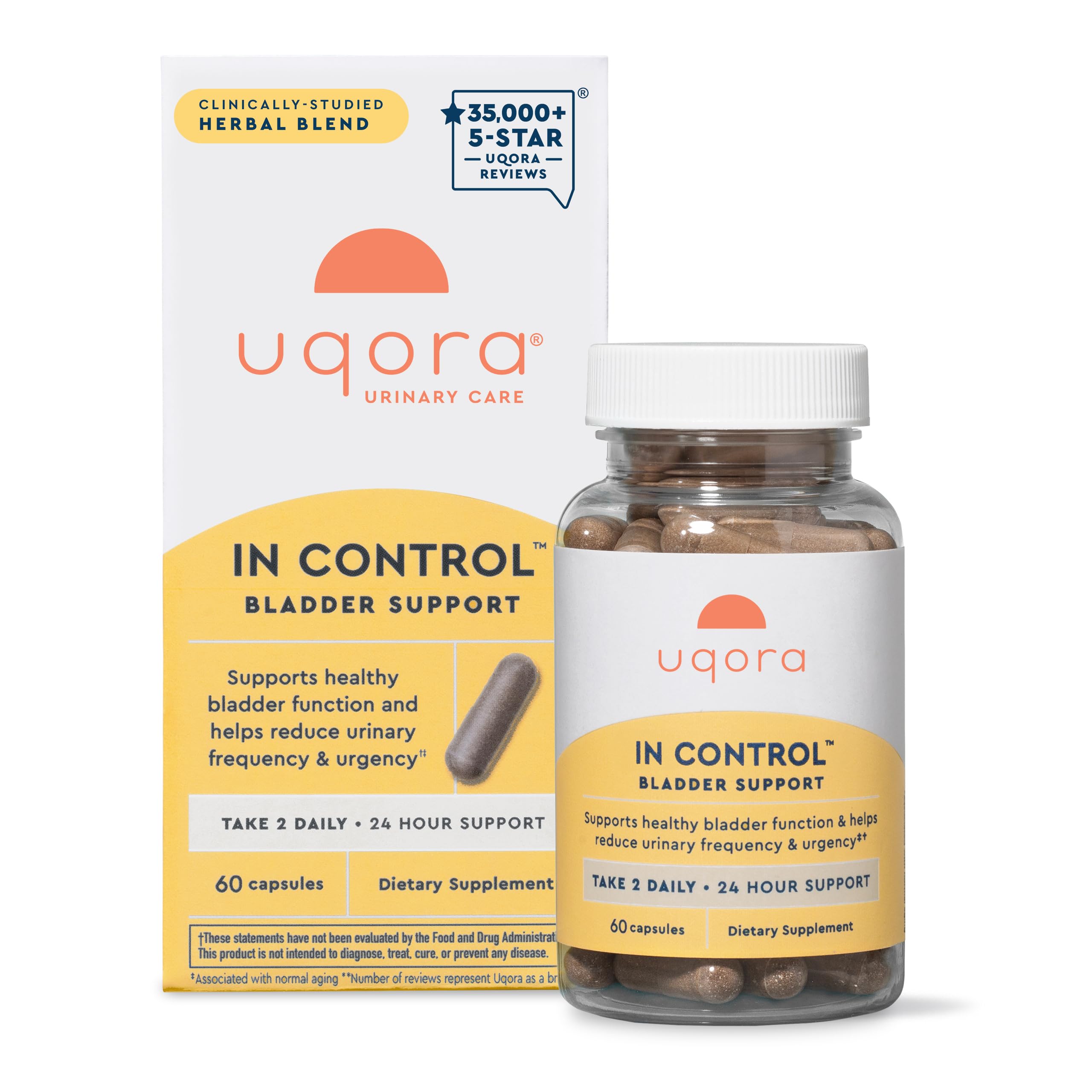 Uqorain Control Bladder Support - Daily Bladder Care & Support for Urinary Comfort - Made with botanicals, Like Horsetail & Spicebush - Gluten-Free & Vegetarian - 60 Capsules