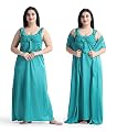 Night Keys Women Nighty with Robe Free Honeymoon Two Piecs Nighty Set (Rama Green, Size XXL)
