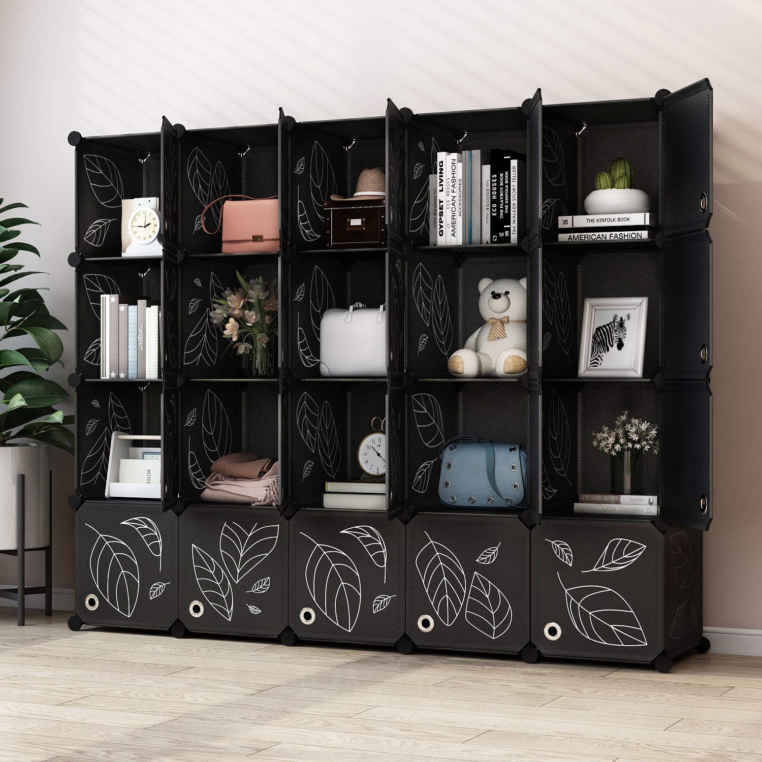 GREENSTELL Cube Storage Organizer, Plastic Closet Organizer with Doors