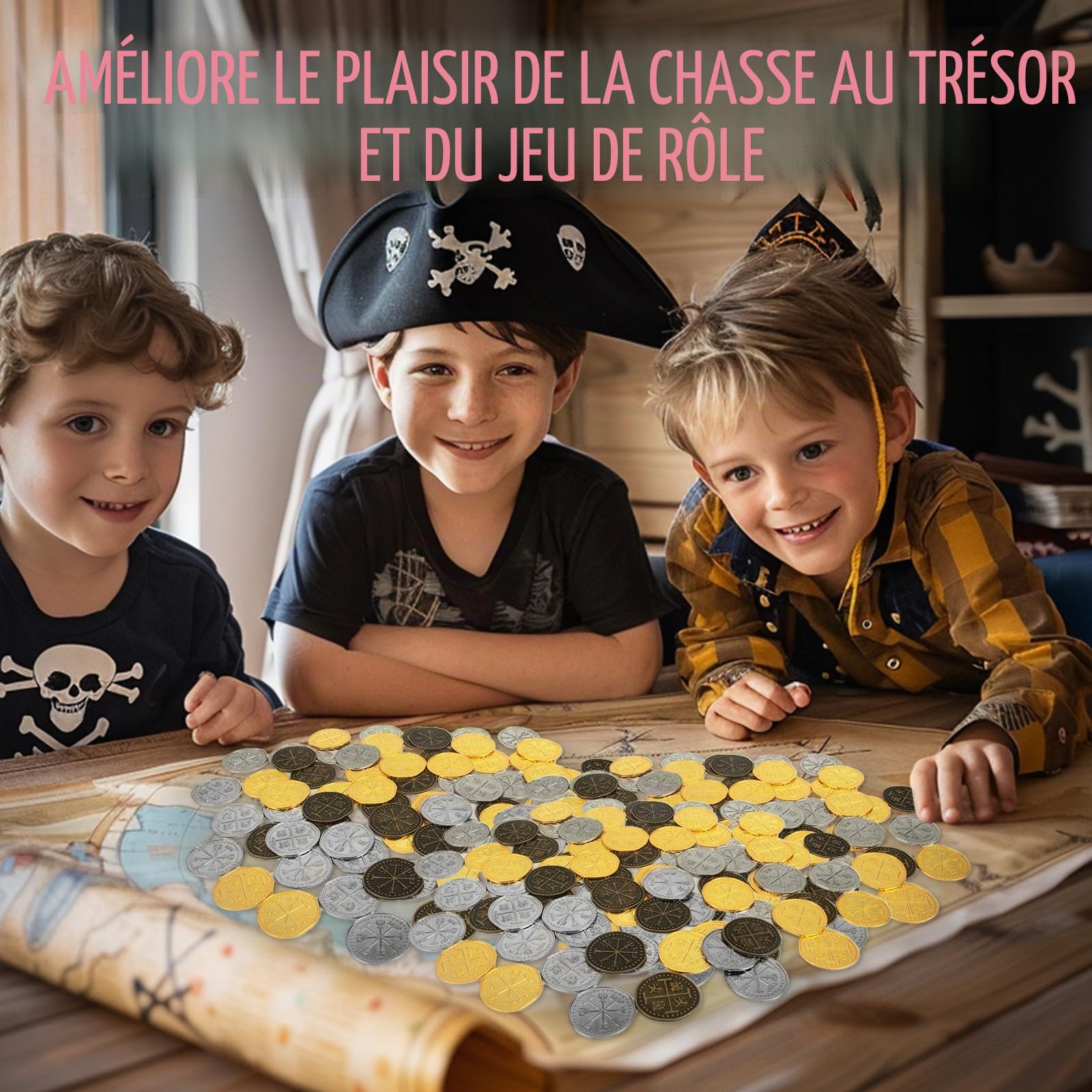 Byhoo Lot de 100 pièces de monnaie en métal - Pirate réaliste - Monnaie espagnole - Accessoire de jeu - Ensemble de Pièces de Pirate - Pour les adolescents