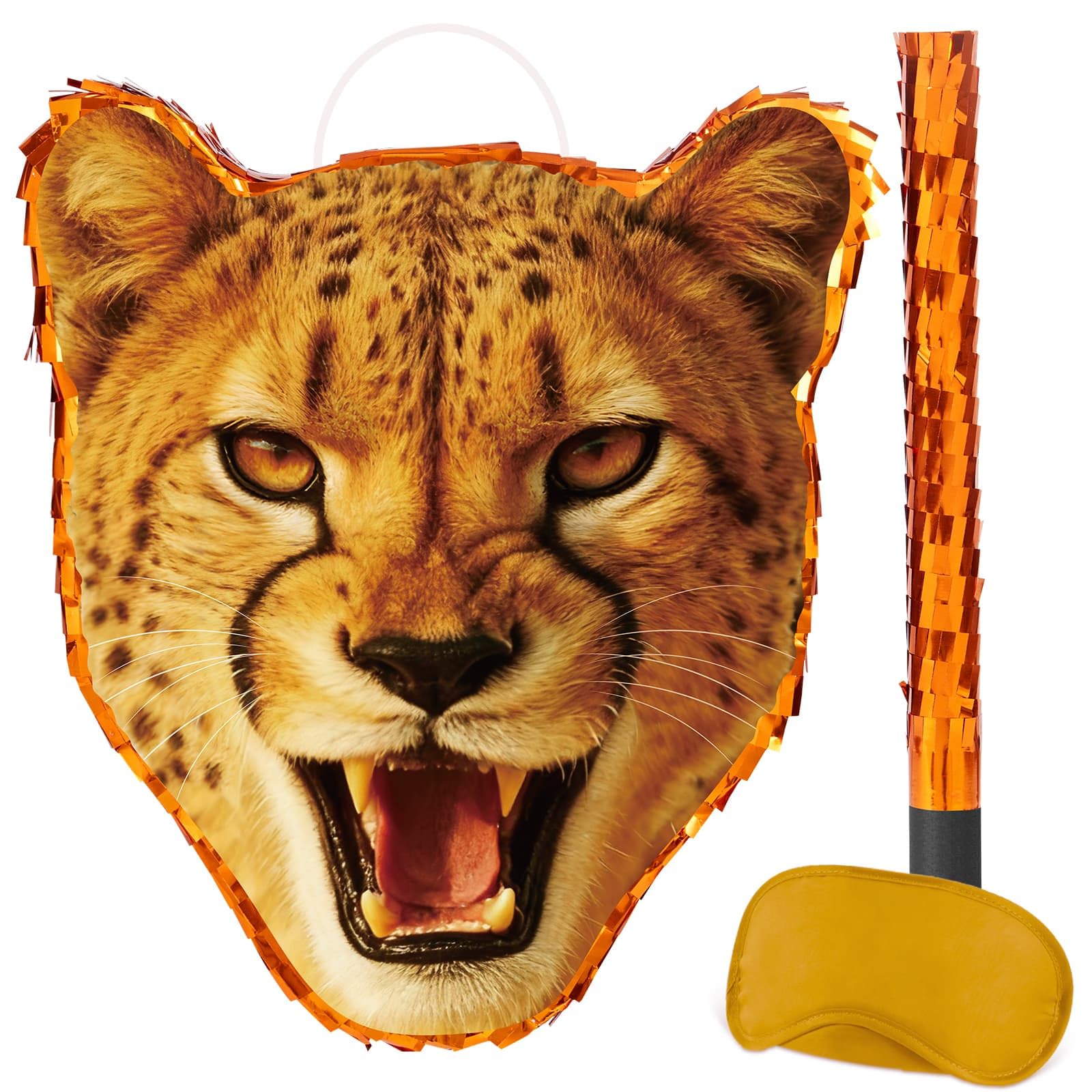 WERNNSAI Cheetah Piñata - Cheetah Party Decorations Jungle Leopard Pinata with Blindfold and Bat for Kids Boys Birthday Classroom Party Game Supplies Safari Birthday Decorations