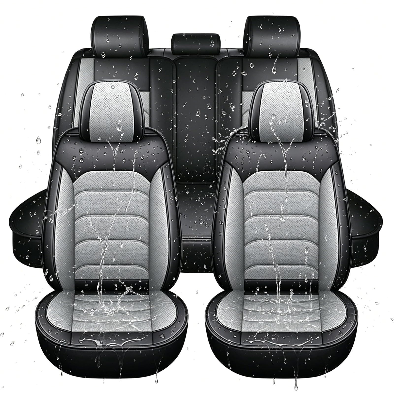Set Coprisedili Auto Universali per Peugeot 2008 GT Line Pelle Anteriori e Posteriori Tessuto Lavabile Vari Colori Soft Confortevole Traspirante Protezione per Sedili Auto Nero e grigio