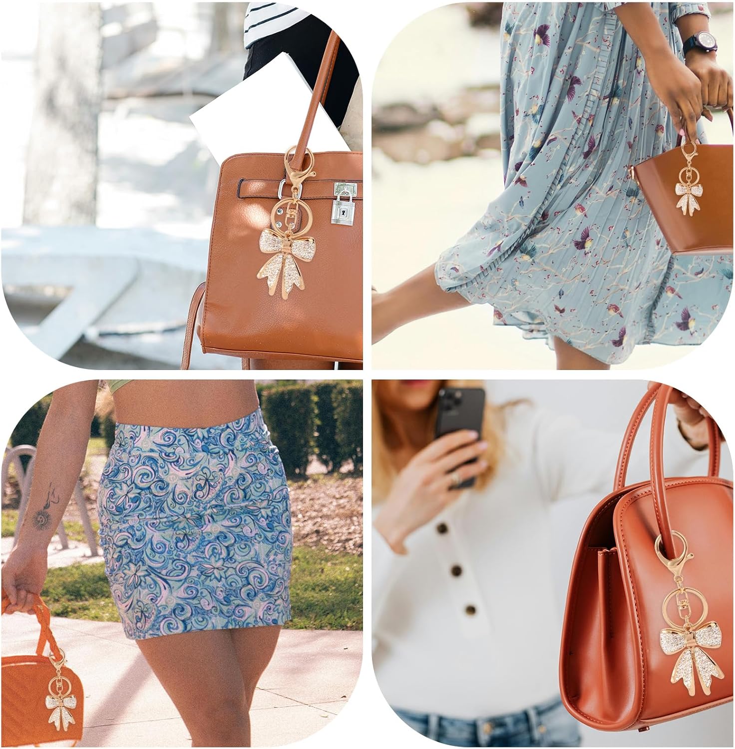 Rhinestone Bow Keychains for Women, Gold Elegant Bow Bag Charm Sparkly Bowknot Keyring for Purse Handbag Car Keys - Image 5