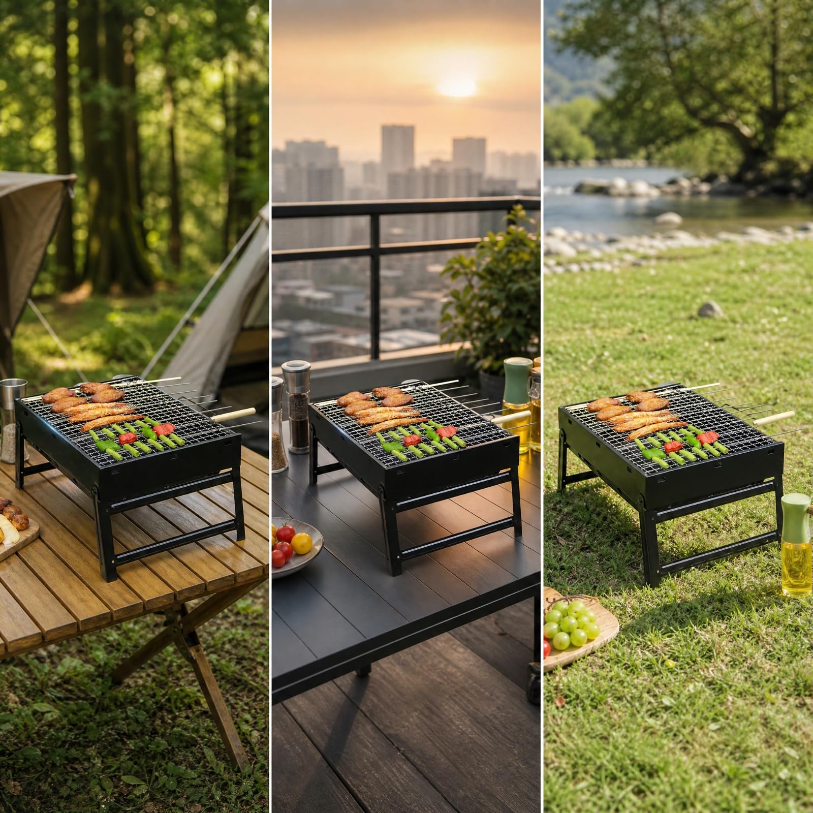 perfeclan Parrilla Portátil Carbón Ligera Barbacoa Portátil Rectangular Resistente Barbacoa Plegable con Patas para Camping, Picnics, Reuniones Al Libre