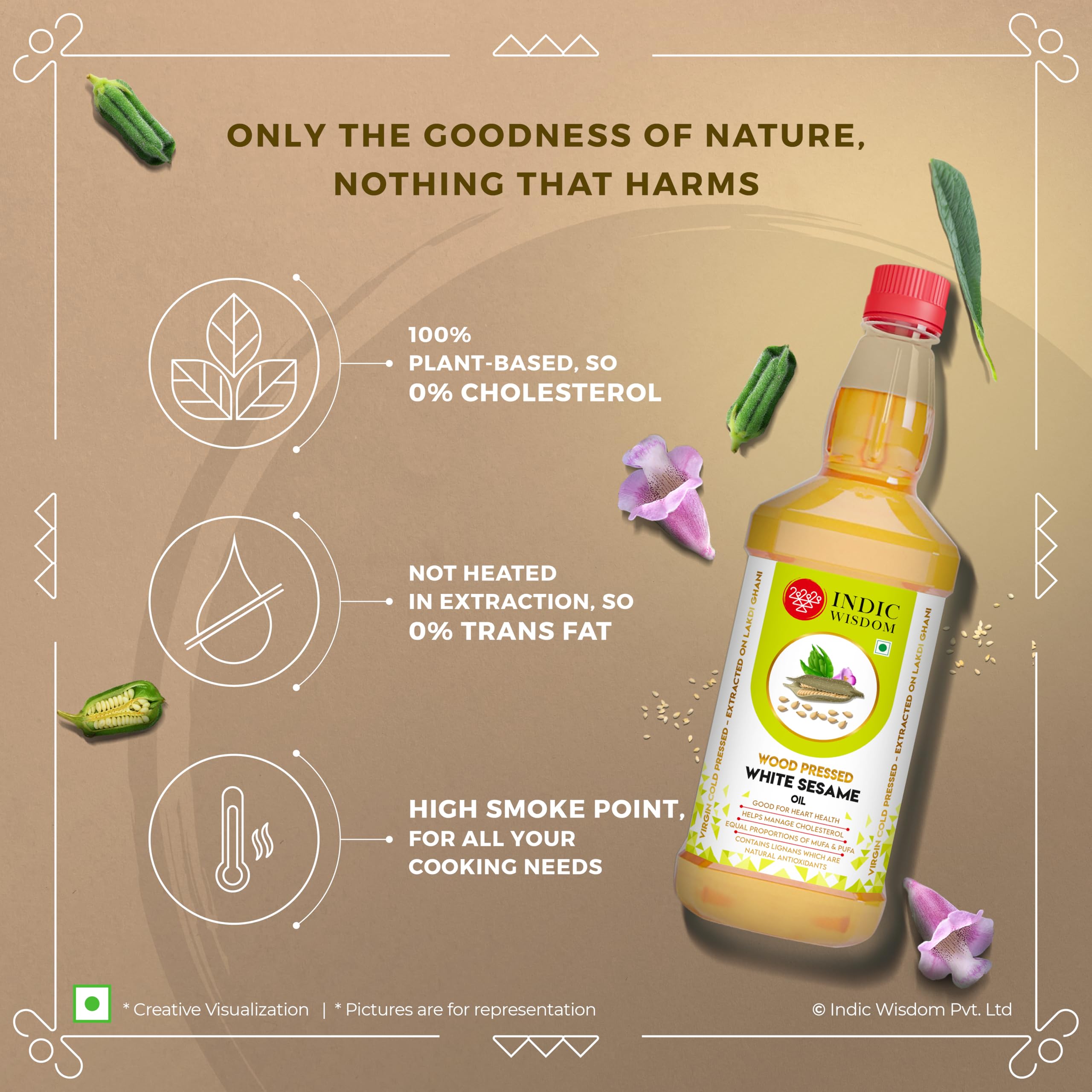 IndicWisdom Wood Pressed White Sesame Oil 1 Liter (Cold Pressed White Sesame Oil - Extracted on Wooden Churner) - Image 3 thumbnail