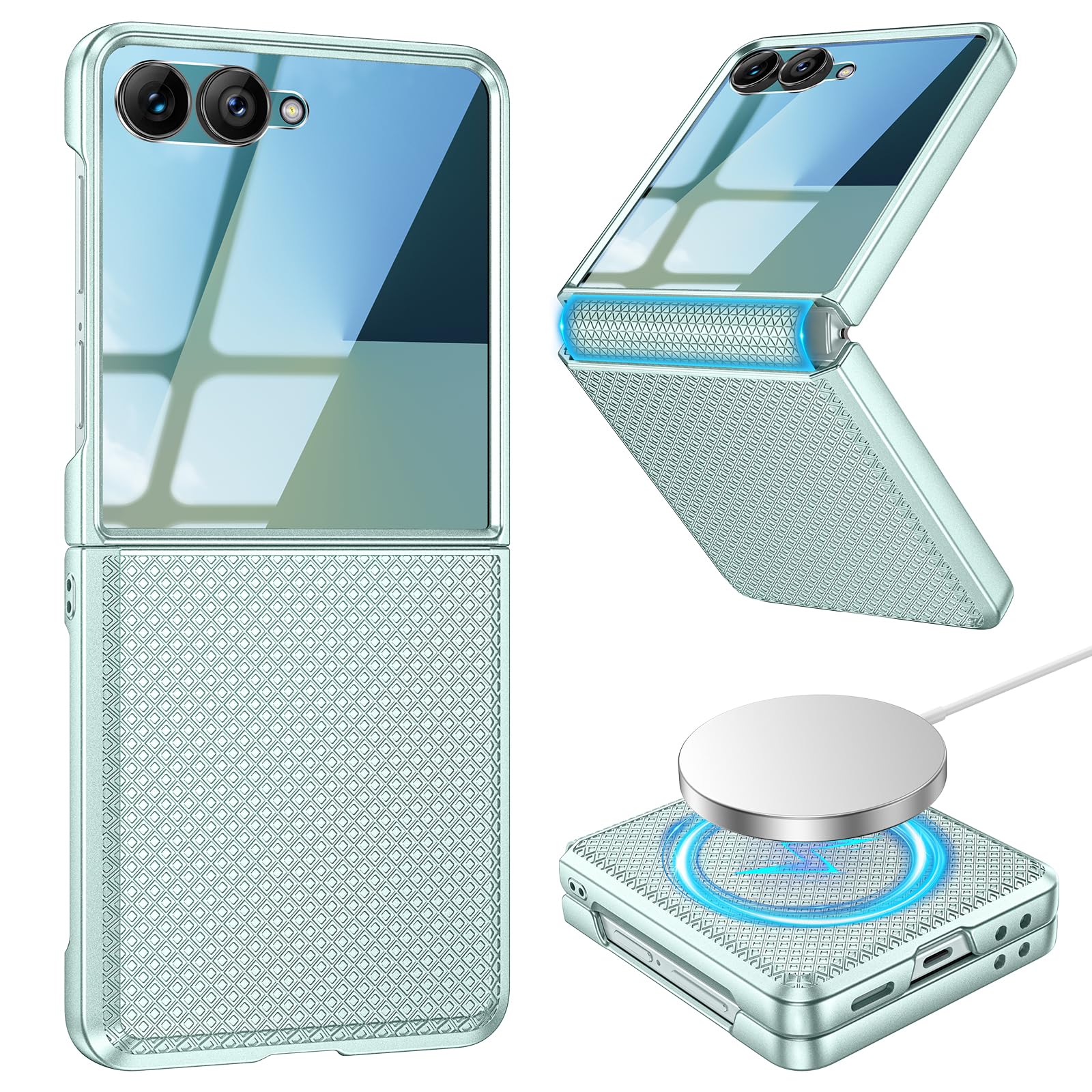 Goton Magnetic for Z Flip 7 Case [Hinge Protection][Screen Protector][Compatible with MagSafe] Anti-Scratches Shockproof Hard PC Anti-Slip Texture Phone Cover for Samsung Galaxy Z Flip 7 Mint Z Flip 7 2025 Mint