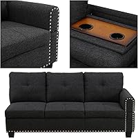 Vista 6 de Sofá seccional en forma de L con chaise móvil y otomana de almacenamiento, cómodo sofá modular convertible de 3 piezas para sala de estar