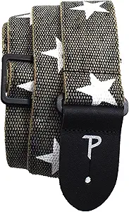 Perri’s Leathers Adjustable Guitar Straps for Kids, Men & Women - Cotton Guitar Strap for Acoustic, Bass and Electric Guitars - Adjustable Size - Distressed Grey with US Flag Stars