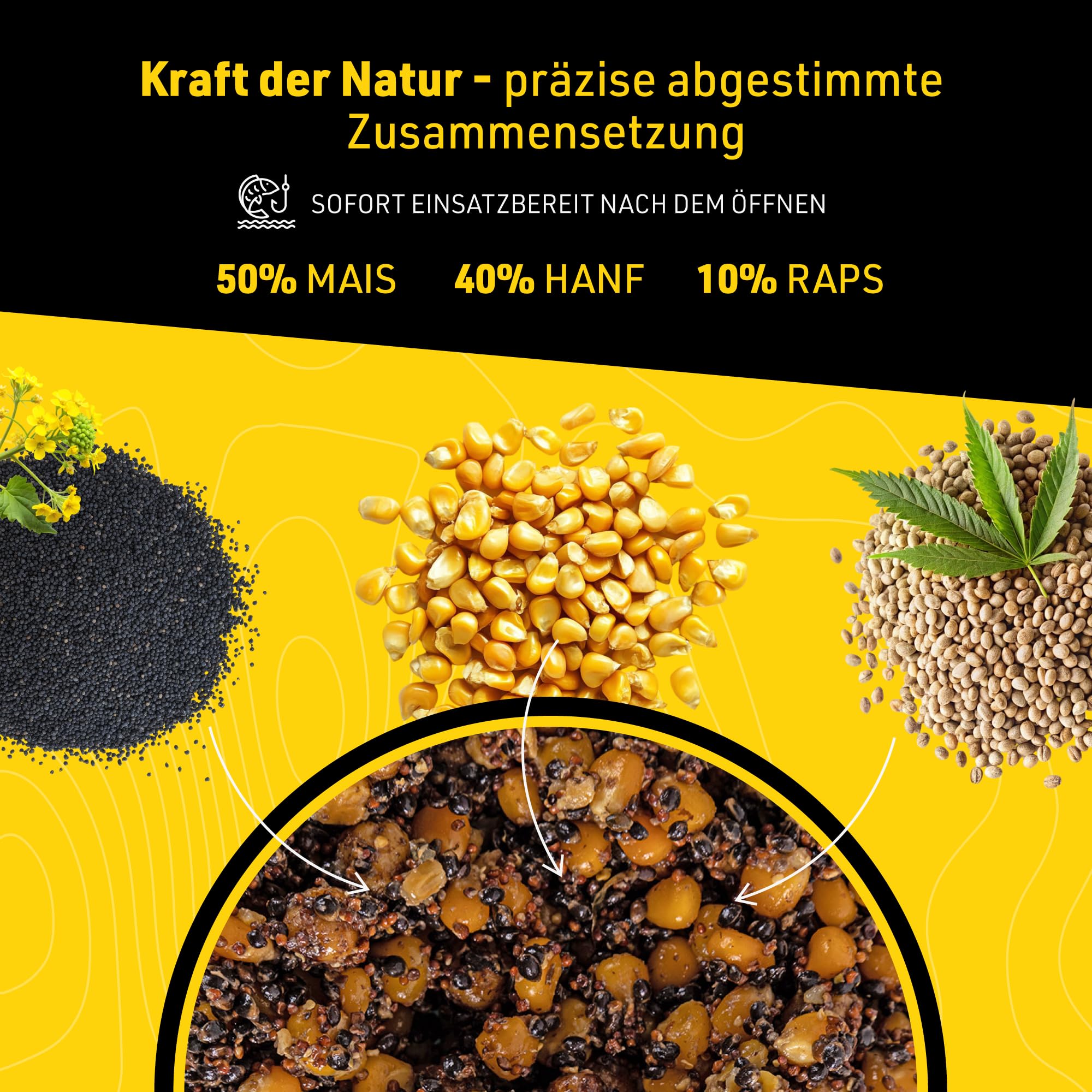 Mix ziaren kukurydza konopia rzepik 1 kg - Gotowa przynęta na karpia, amura, leszcza, lina, płocie - Duże ziarna wędkarskie ugotowane w punkt - zapakowane próżniowo - nie przekarmia ryb