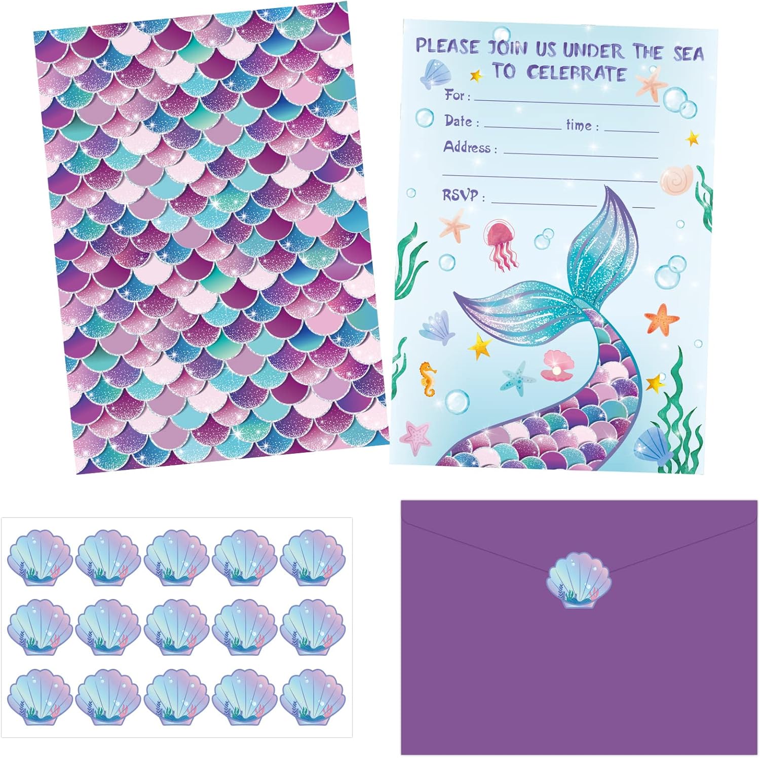 30 Pack Mermaids Birthday Invitation Mermaids Party