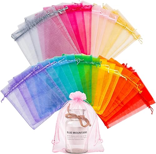 Miniatura 22 de YunKo 50 bolsas de organza de 6 x 9 pulgadas con cordón para regalo, joyería de malla, bolsa de protección de frutas, bolsa de organza transparente