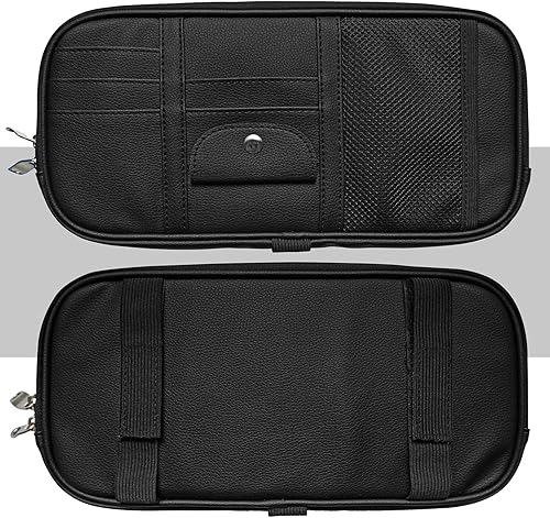 Miniatura 10 de Organizador de visera solar para automóvil, camión, SUV, bolsa de bolsillo de almacenamiento, piel sintética con múltiples bolsillos con red de