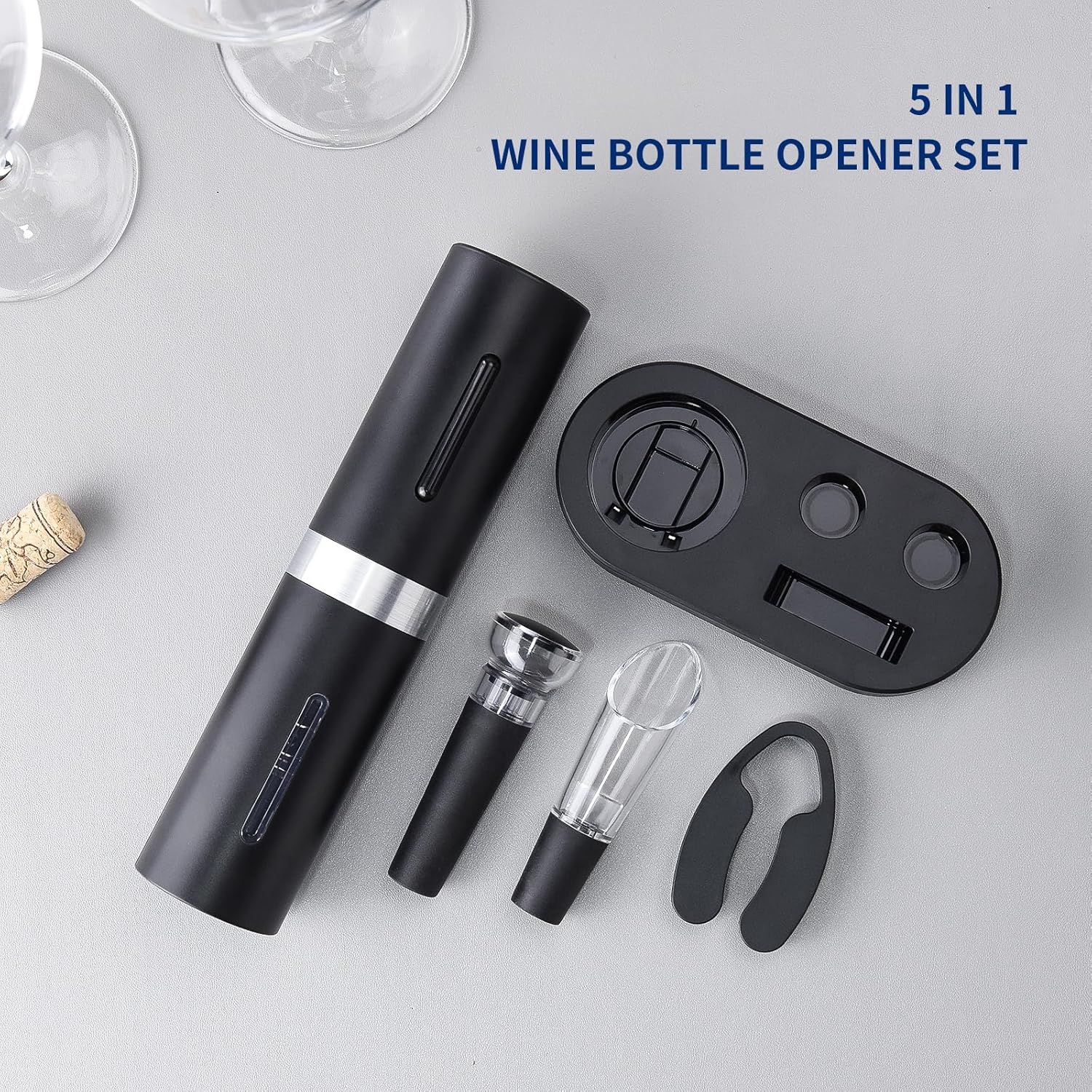 CIRCLE JOY 5-in-1 Electric Wine Opener Set Rechargeable Wine Corkscrew Bottle Opener with Charging Station, Foil Cutter, LED Indicator, Aerator Pourer and Vacuum Stopper - Image 6
