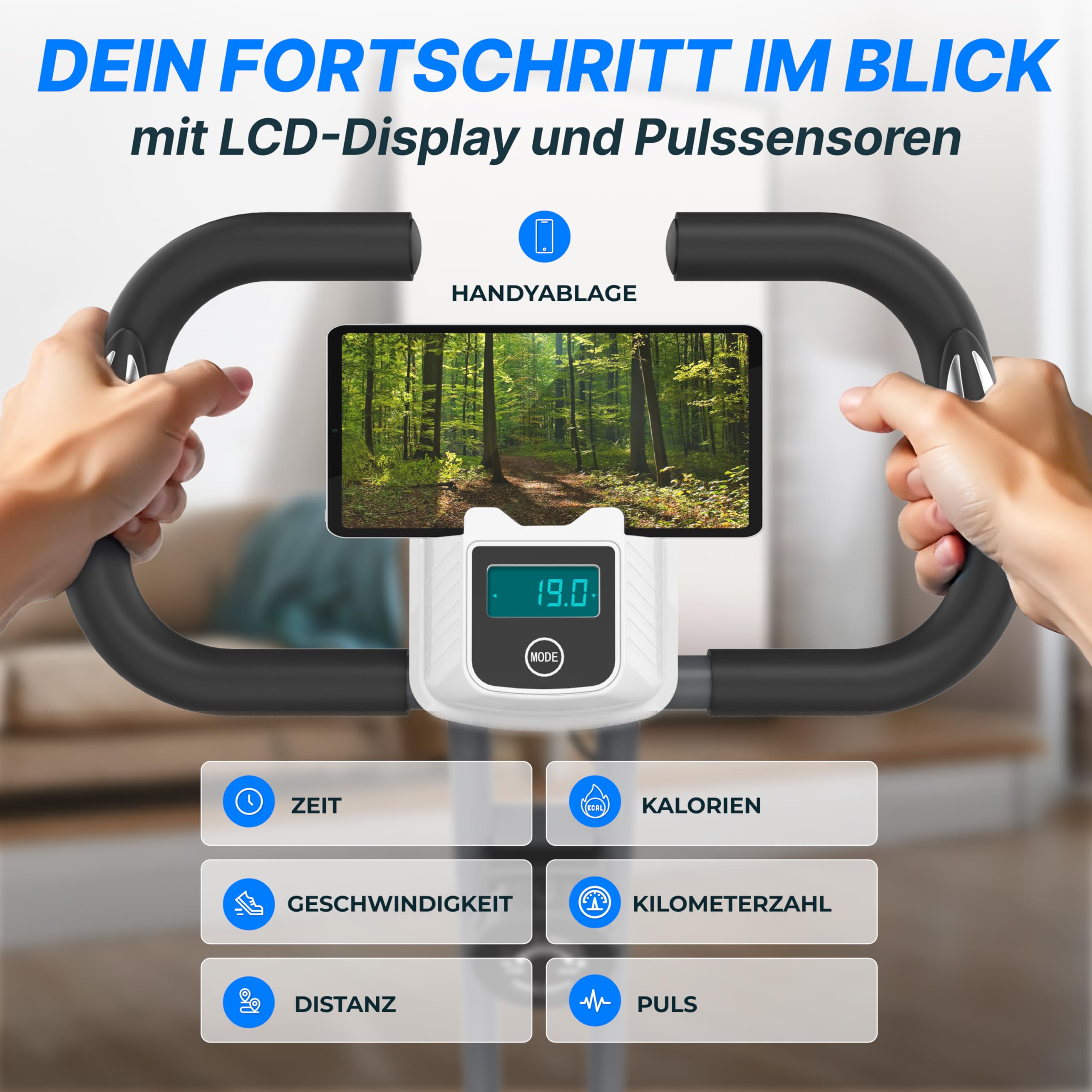 Ultrasport F-Bike 150, Fahrradtrainer, Fitnessbike, LCD Trainingscomputer, faltbarer Heimtrainer, Herzfrequenzmessung, 8 Widerstandsstufen, max utzergewicht 110 kg, Höhenverstellbarer, Silber/Schwarz