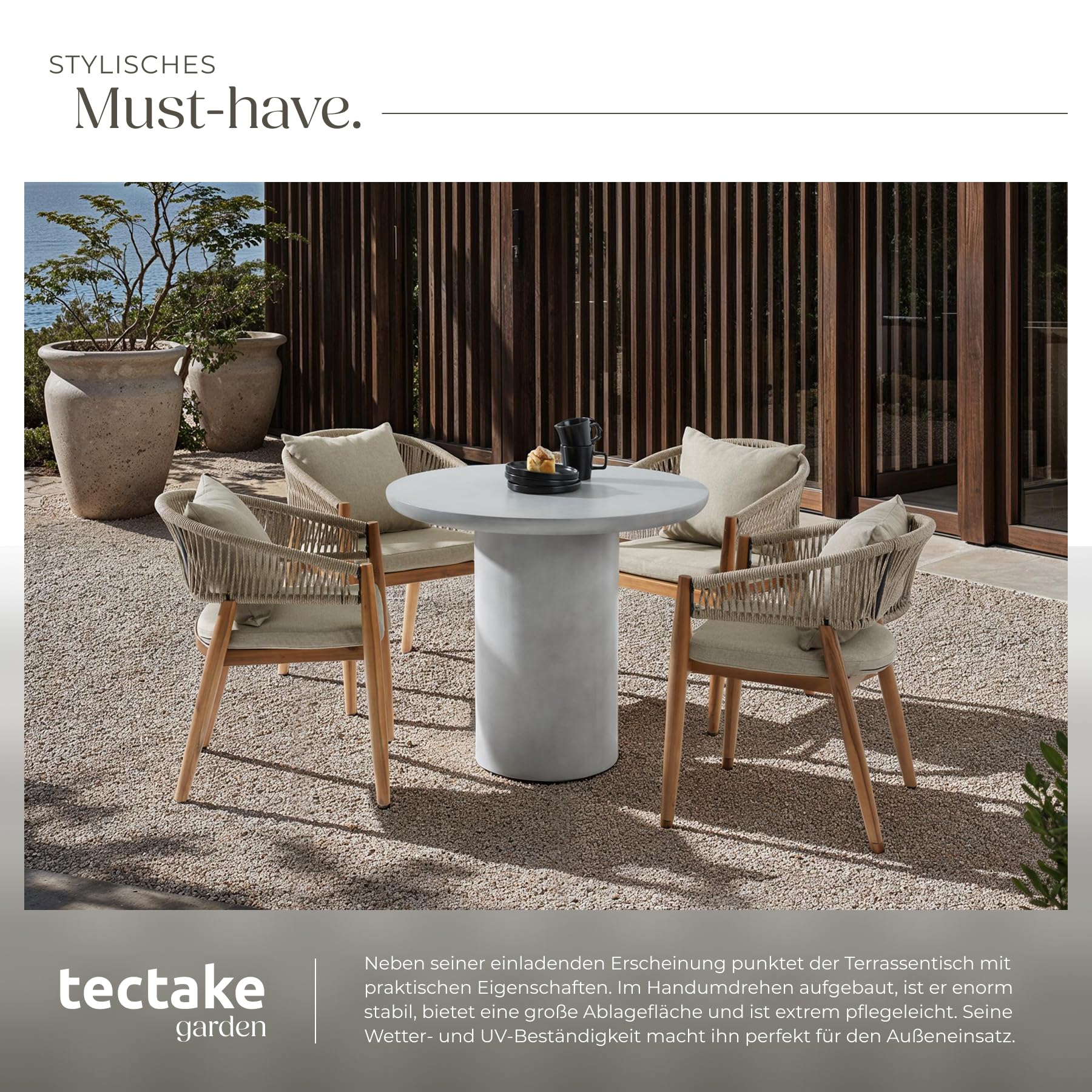 tectake® in- und Outdoor Beistelltisch, Tisch rund als Tisch Wohnzimmer, Indoor, Outdoor und Garten, runder Esstisch, Küchentisch, Gartentisch wetterfest, Balkontisch