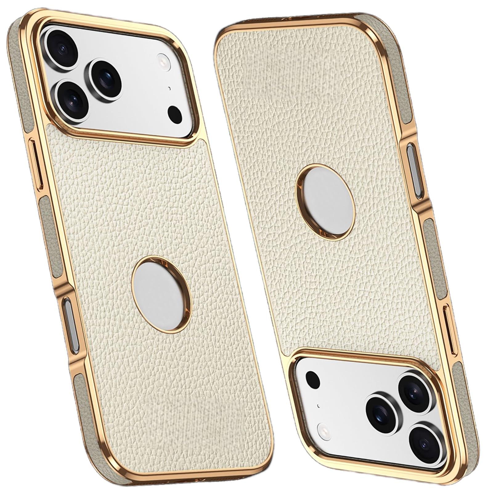 Funda para iPhone 17 Pro Max/17 Pro/17 Air/17, Suave al Tacto, de Piel Sintética, Fina, Antideslizante, con Marco Galvanizado.-White||17 Air