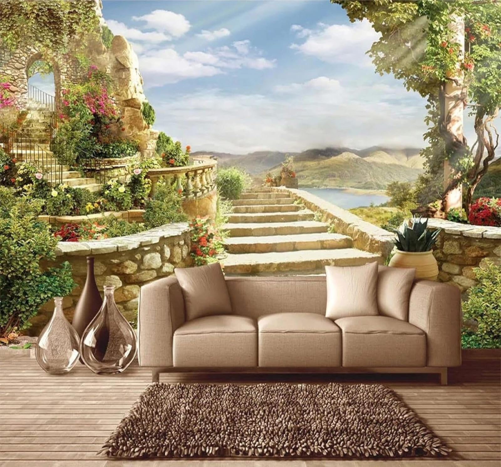 XLMING Fresh Three Dimensional Beautiful Landscape Architecture Scenery 3D Wallpaper Premium Textured Silk Study Dining Living Room Bedroom Sofa TV Wall Easy Install-250cm×170cm