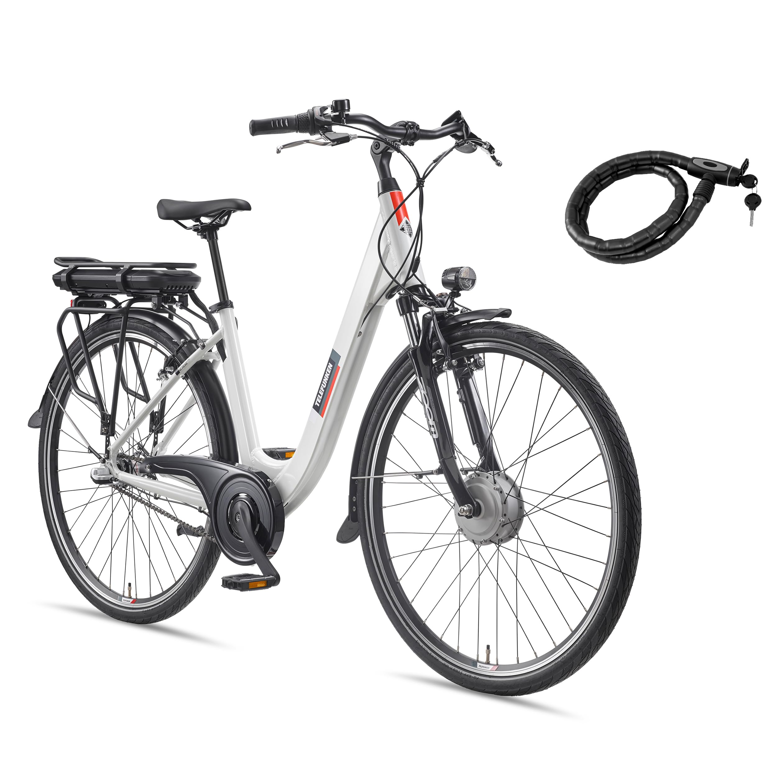 TELEFUNKEN E-Bike Damen 28 Zoll | Elektrofahrrad Frontmotor | 3-Gang Nabenschaltung | V-Bremsen | Pedelec Citybike | inkl. Panzerkabelschloss | RC836 Multitalent