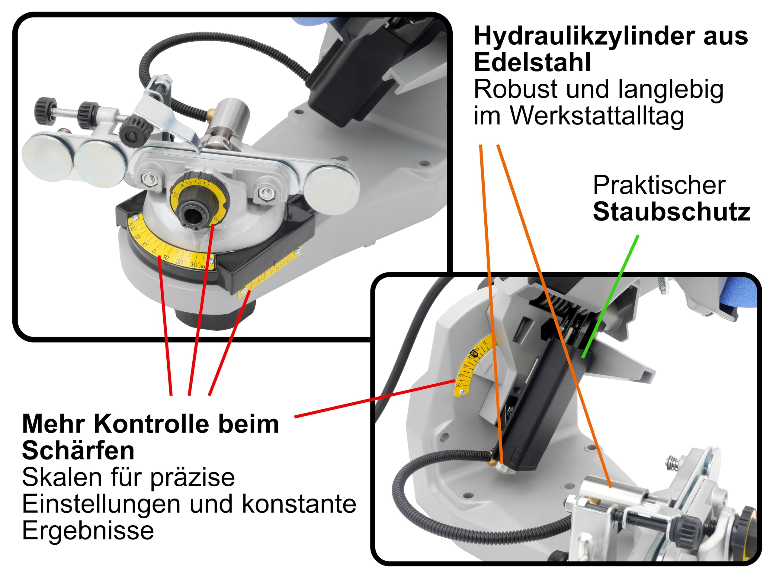 Tecomec Super Jolly SJ Pro Evo Kettenschärfgerät 230 V – hydraulisch halbautomatisch, mit Arbeitslicht, inkl. 3 Schleifscheiben & Befestigungsmaterial, inkl. 3/4" Harvester-Arretierung