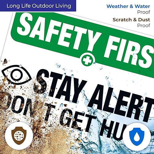 Miniatura 3 de Stay Alert Dont Get Hurt Sign, OSHA Safety First Sign, 18x24 Inches, 55 mil thick HDPS (high density polystyrene), Made in USA by Sigo Signs