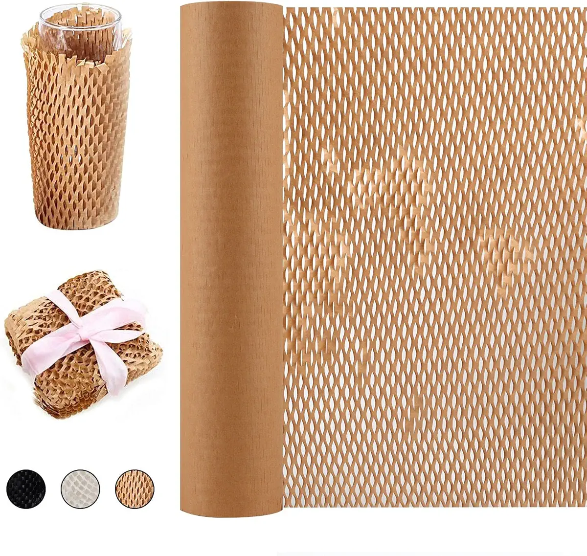Packaging Paper Honeycomb Cushioning Wrap Paper Rolls 15&#34;x98&#39; Eco-Friendly Kraft Packaging Paper for Gift Moving Packing