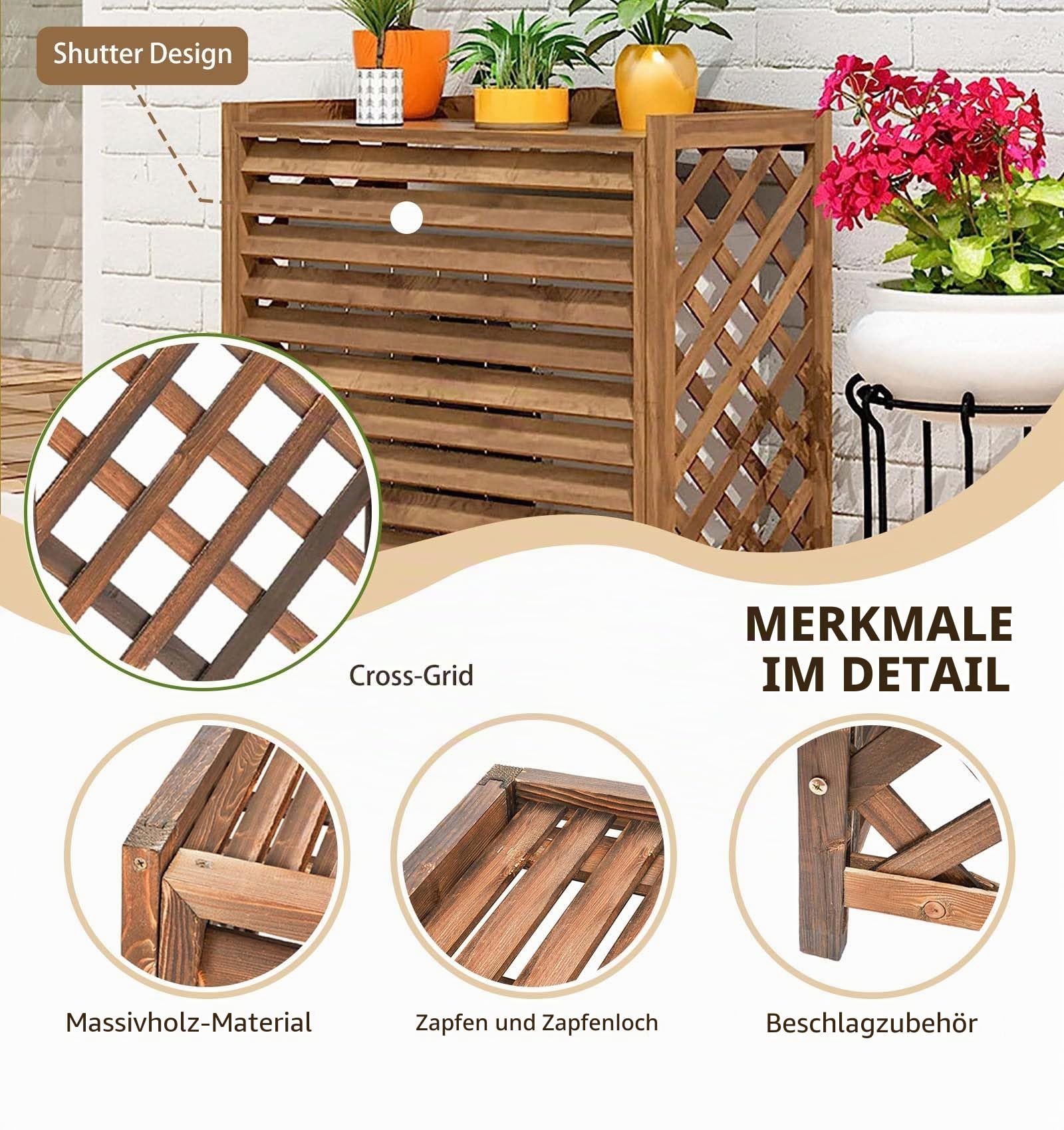 Klimaanlagen Abdeckung Holz Blumenständer Massivholz Klimaanlage Abdeckung Massivholz Klimaanlage Zaun Bildschirm Sichtschutz Zäune Jalousien Design Wetterfest Karbonisiert(L)