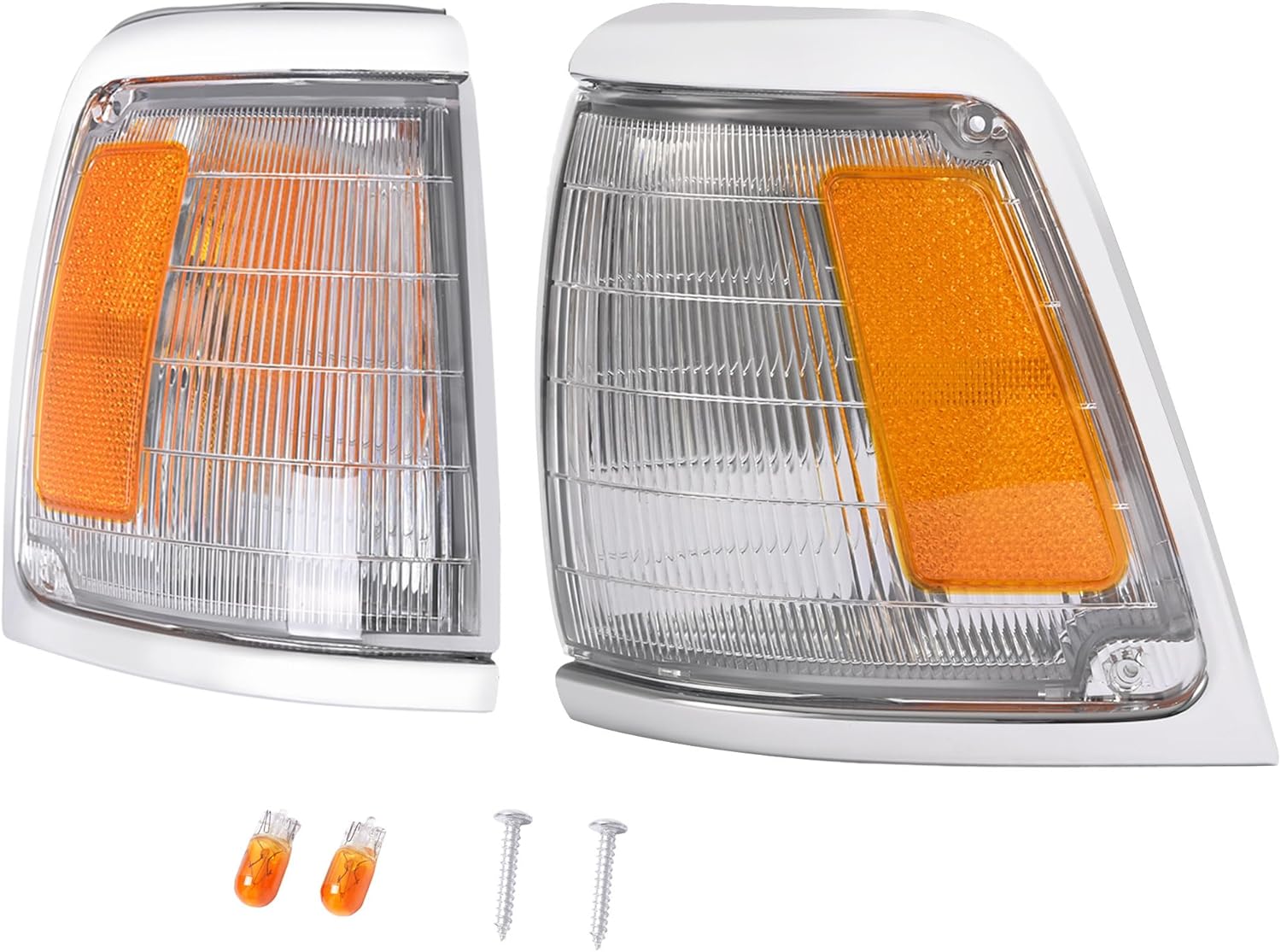 HECASA Pair Corner Lights Compatible with 1992-1995 Toyota Pick-Up Truck Replacement for 8161035100 8162035100 Corner Lamps Assembly Clear Lens Drive & Passenger Side Chrome Trim & Yellow Reflector