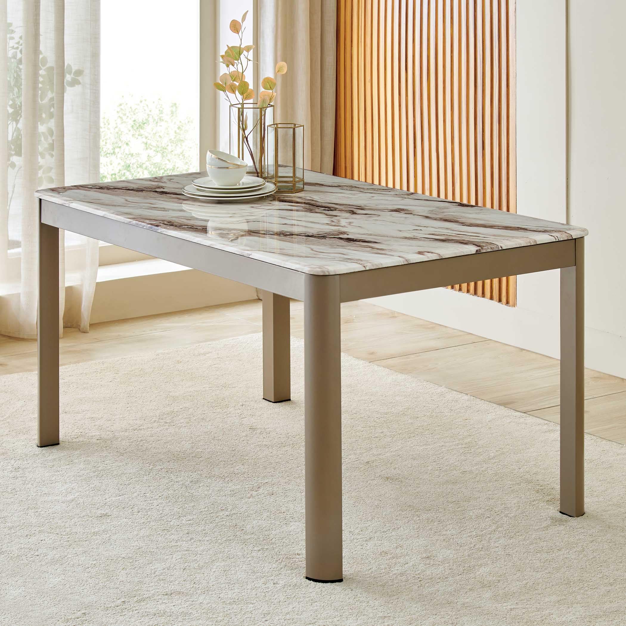 Home Centre Glam Faux Marble Top 6-Seater Dining Table - Beige-image-44