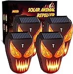 4 Pack Solar Nocturnal Animal Repeller with LED Flashing Lights, Effective Repels Deer, Coyote, Raccoon, Skunk, Fox & Hawk, Flame Predator Light for Chicken Coop, Farm, Yard & Garden