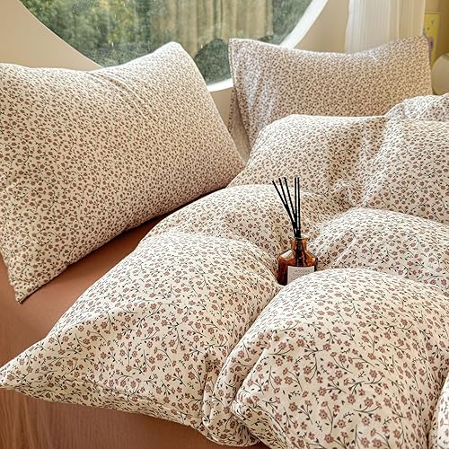 Miniatura 196 de Juego de funda de edredón floral tamaño individual, de algodón suave, 3 piezas, transpirable, con estampado de flores, estilo Shabby Chic, para B