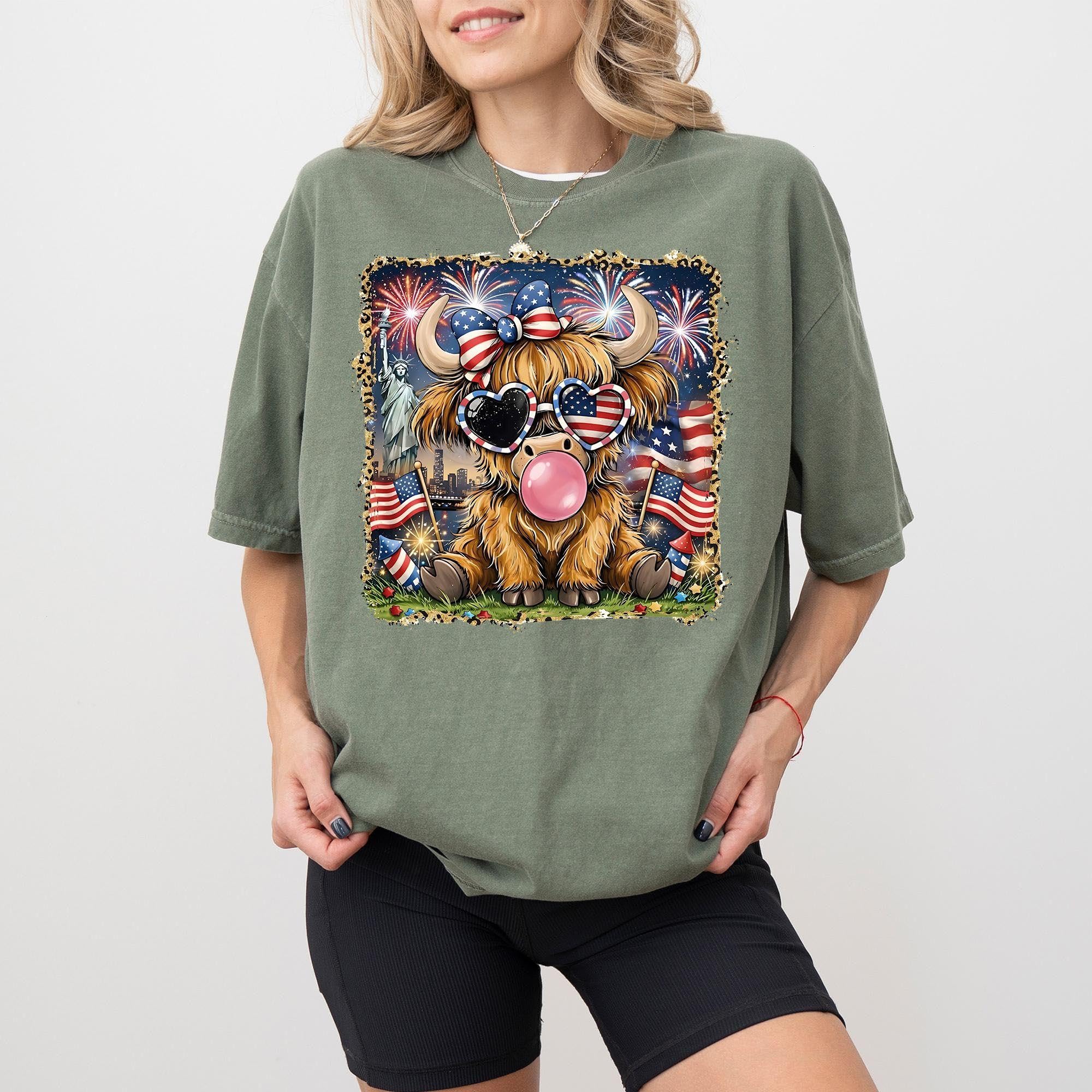 Highland Cow 4th of July Shirt Comfo …