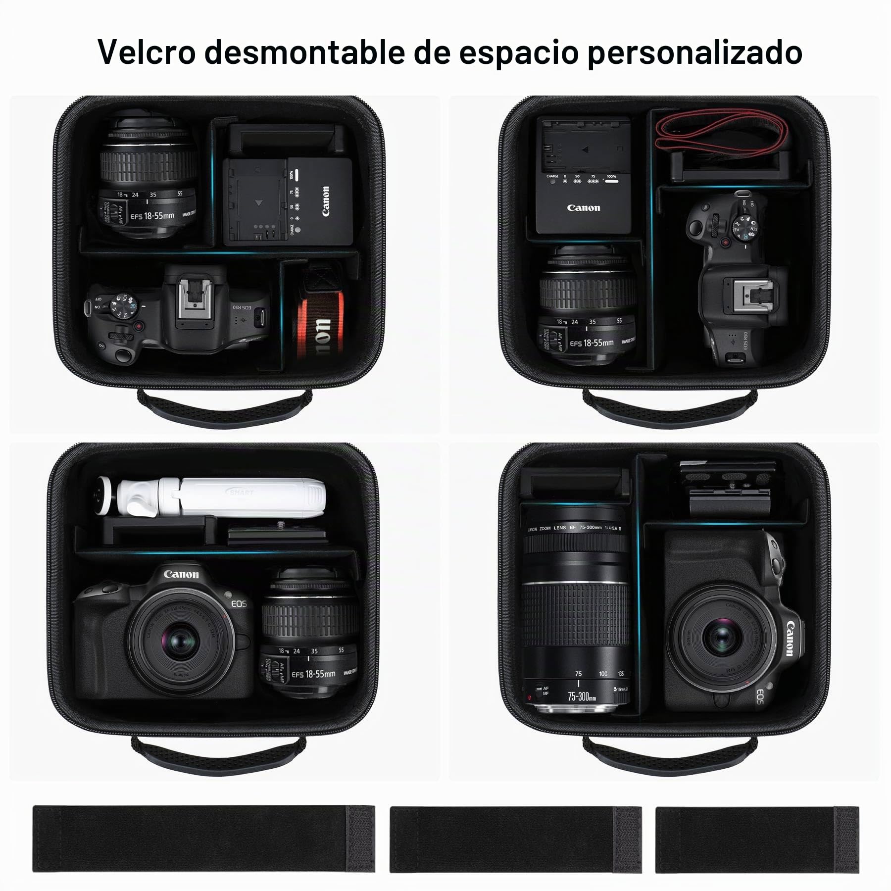 Canboc Funda cámara réflex Digital Canon EOS Rebel T7/ R50/ R50 V/ R6 Mark II/ R100/ R8/ R7/R5/90D/5D Mark IV y Objetivo de 18-55 mm, con Correa para el Hombro y 3 separadores, Negra (Solo Funda)