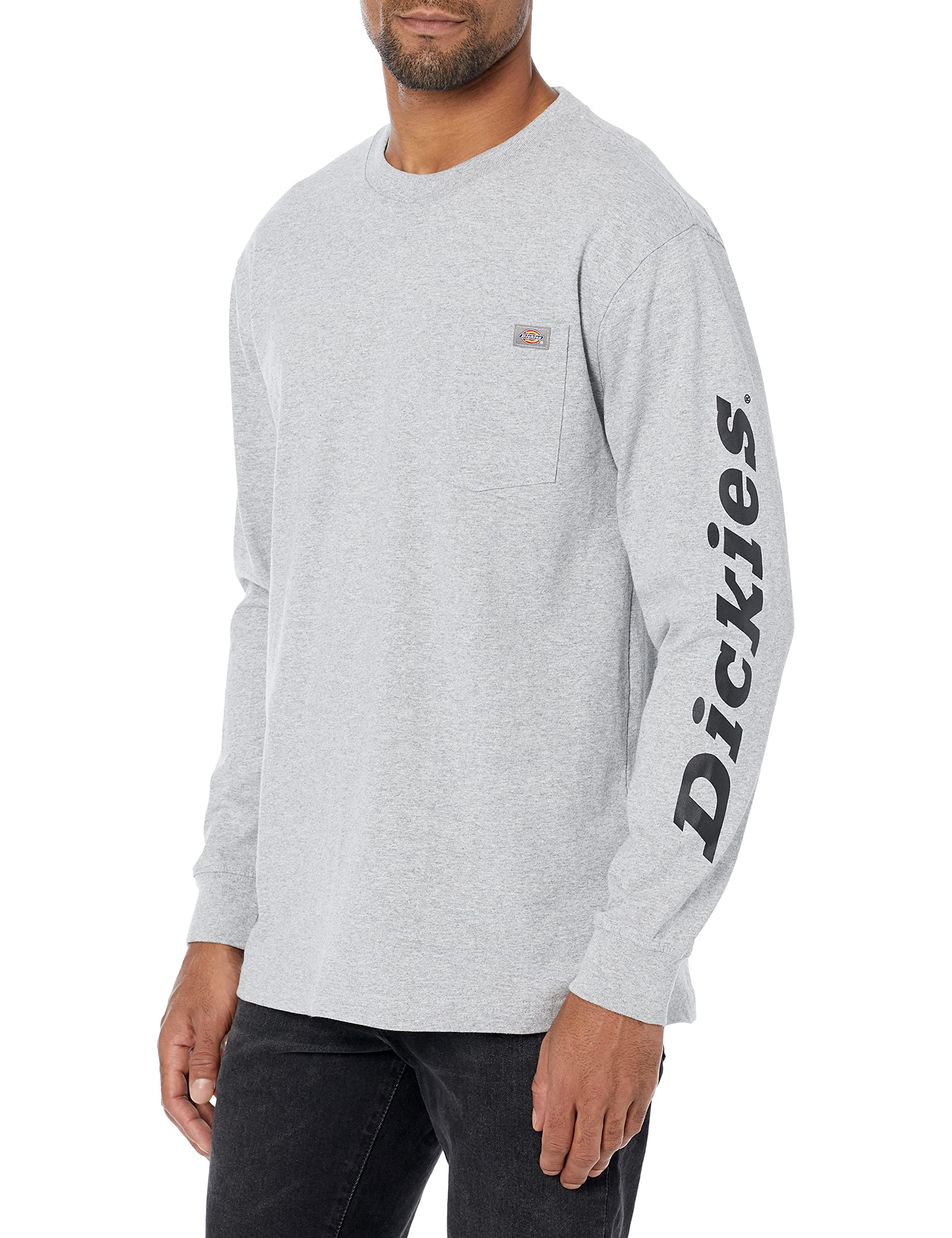 Dickies Long Sleeve Wordmark Graphic T-Shirt, Heather Gray, M