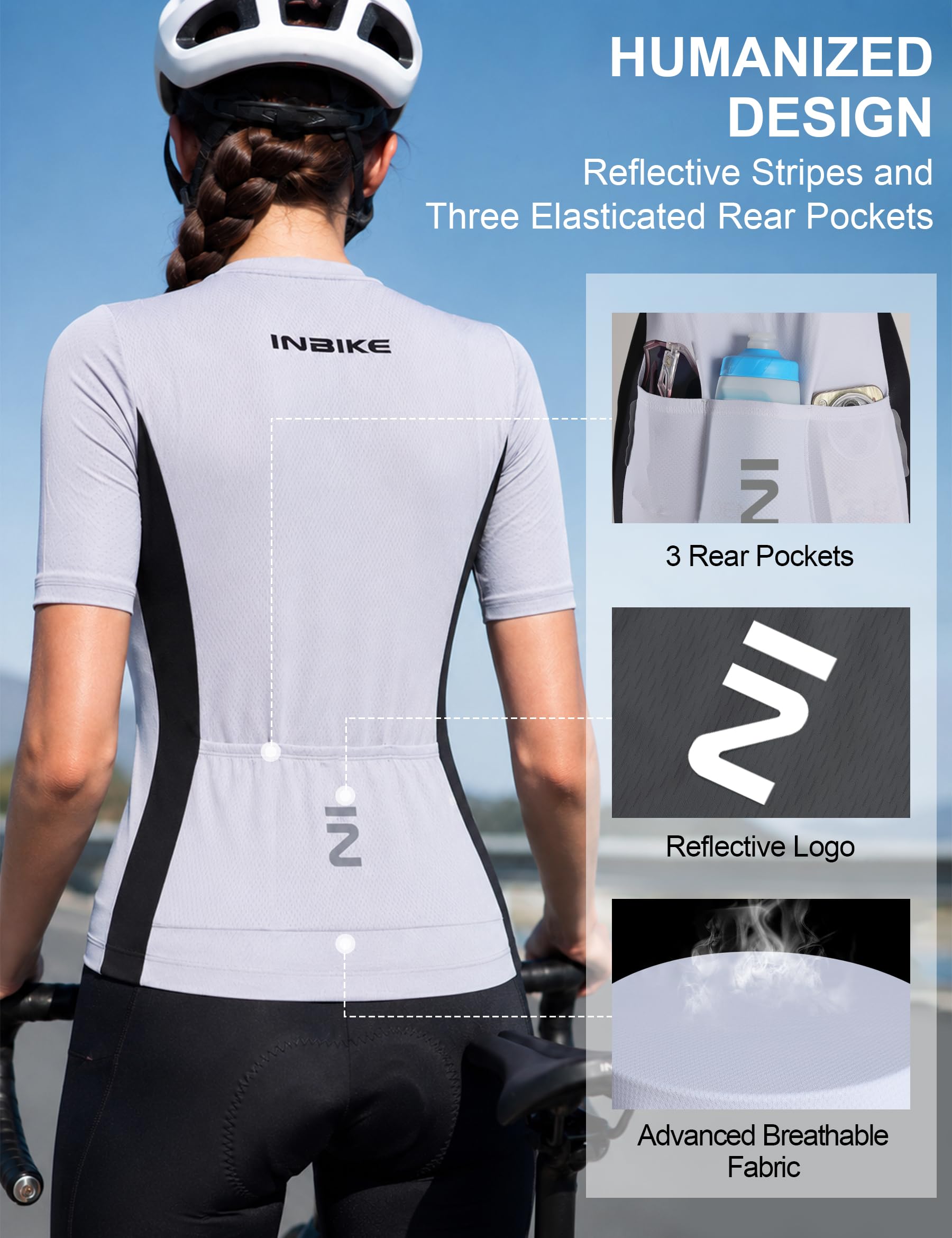 INBIKE Completo Ciclismo Donna Estivo Maglia Ciclismo Manica Corta + Salopette Imbottite 3D Completo Bici Traspirante Riflettente Asciugatura Rapida Elasticità Leggero DM